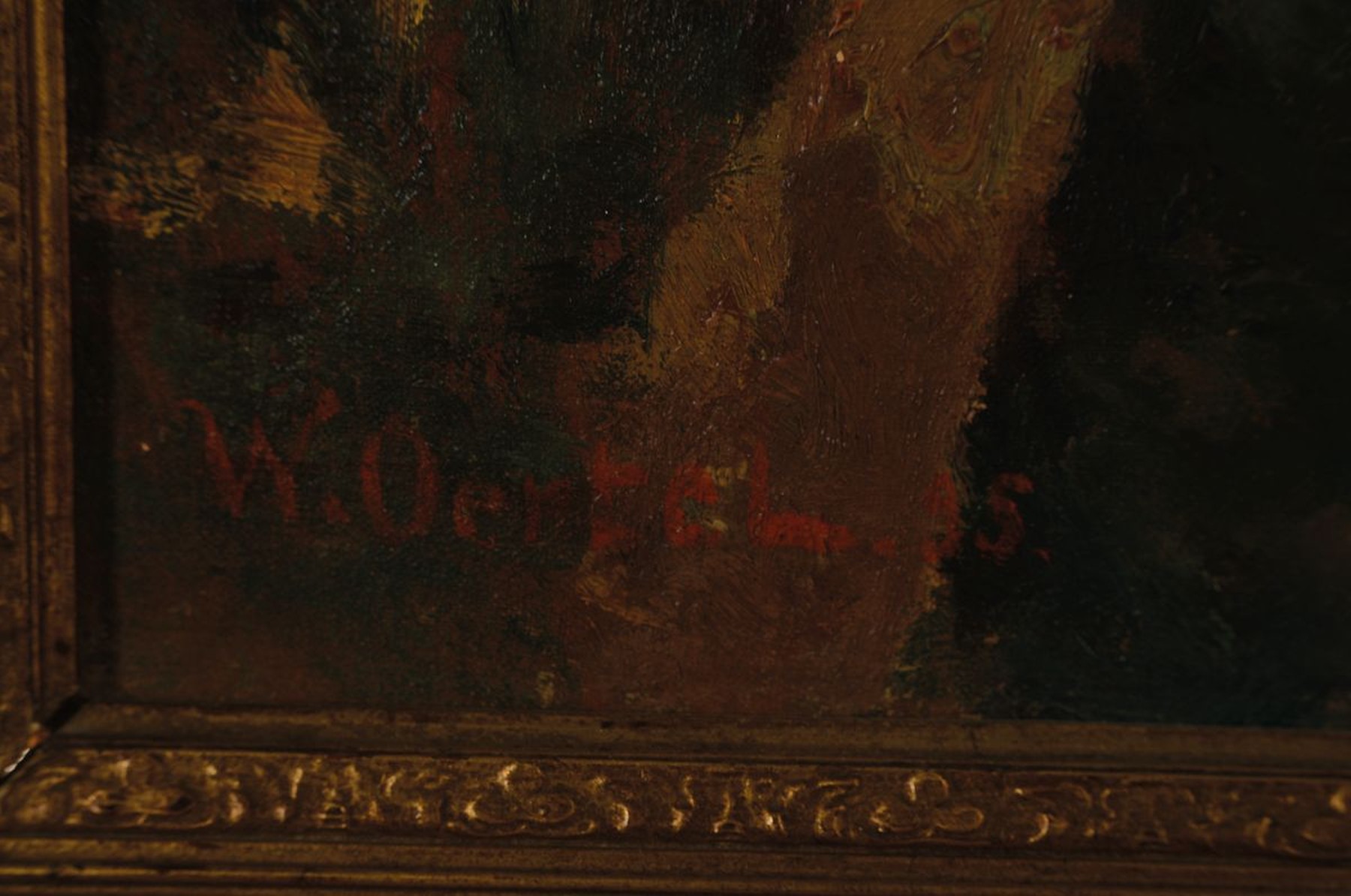Detail a: Wilhelm Oertel, 1870 Frankfurt a.M. - 1933 Mannheim, Kiefernwald mit vordergründigem Holzfällerlager im Abendlicht, Staffagefigur u. Holzstapel, ...