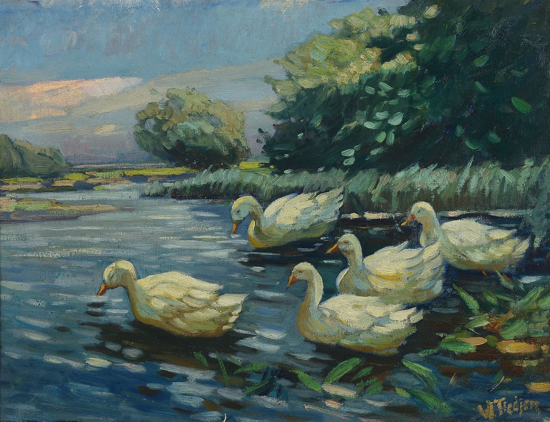 Willy Tiedjen, 1881 Hamburg-1950 München, Studium an der Akademie München, Schüler des Heinrich von Zügel, hier: Öl/Lwd, rechts unten signiert, ...
