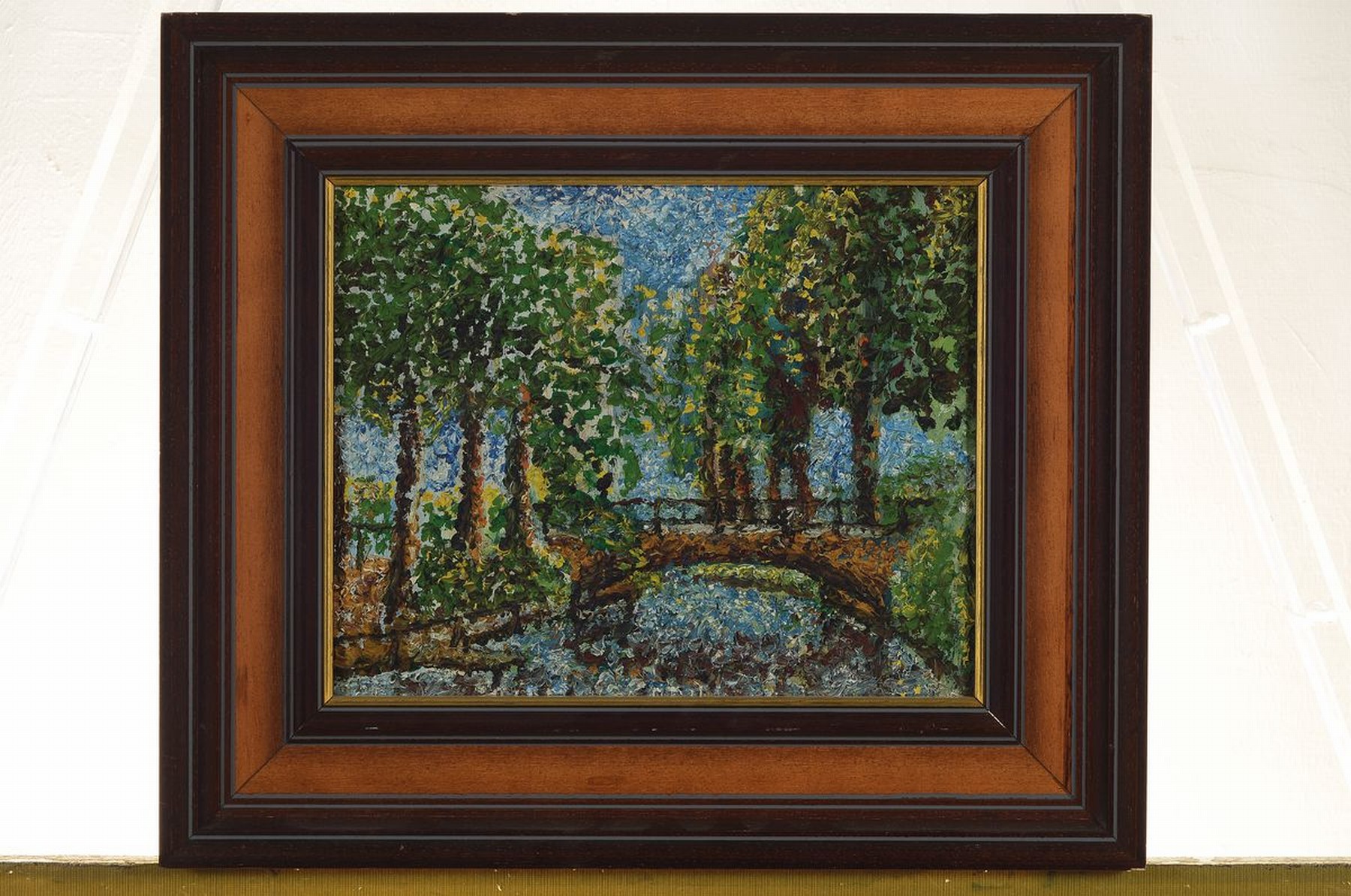 Detail k: Heinz Reiss, 1923-2012 Haßloch, Am Rehbach, Öl/Malkarton, pointillistische Malweise, rückseitig betitelt und bezeichnet, ca. 25x30cm, R. ca. ...