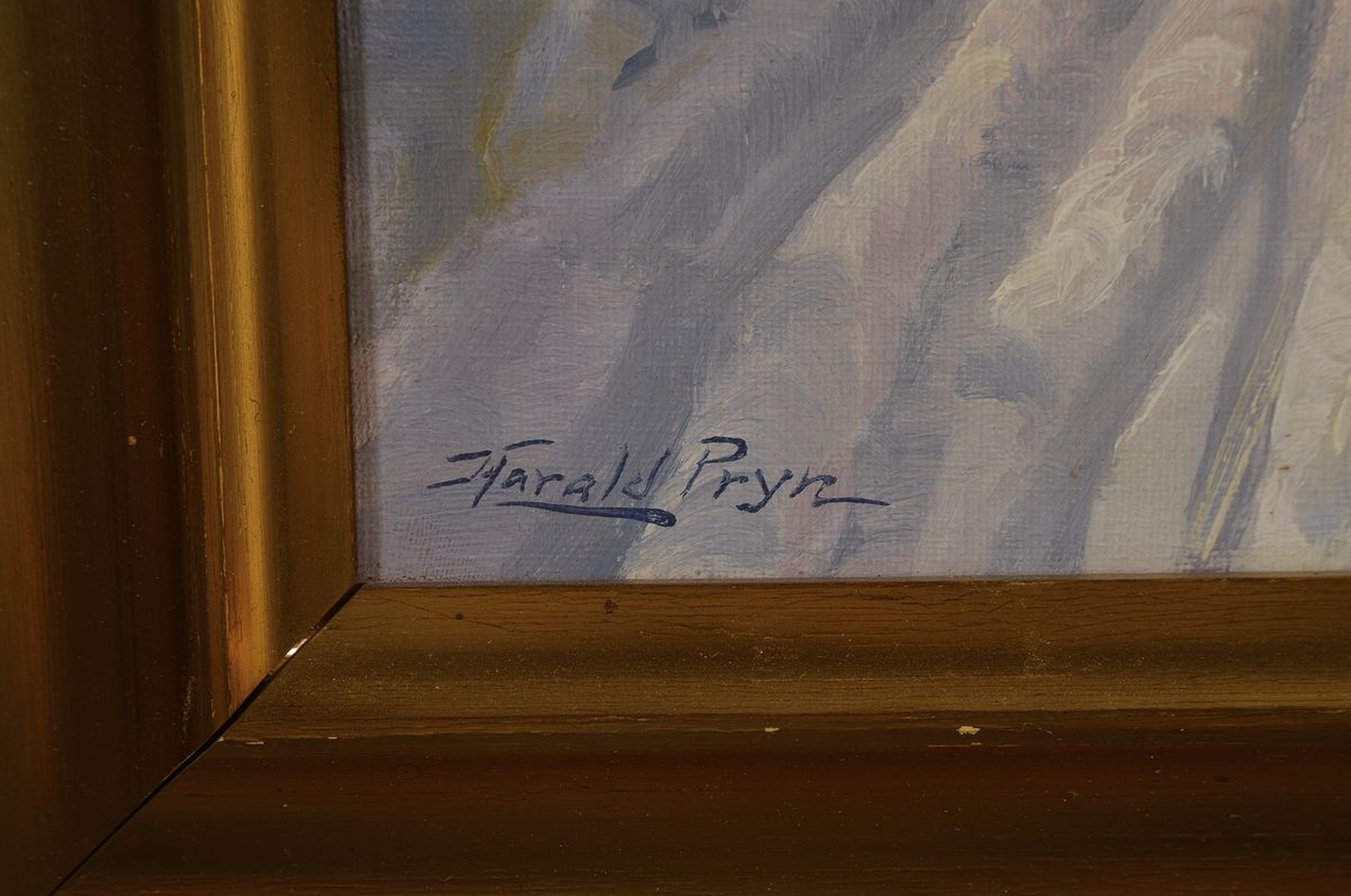 Detail a: Harald Julius Niels Pryn, 1891 Frederiksberg- 1968 Bagsvaerd, dänischer Landschaftsmaler, hier: verschneite Winterlandschaft, im Hintergrund ...