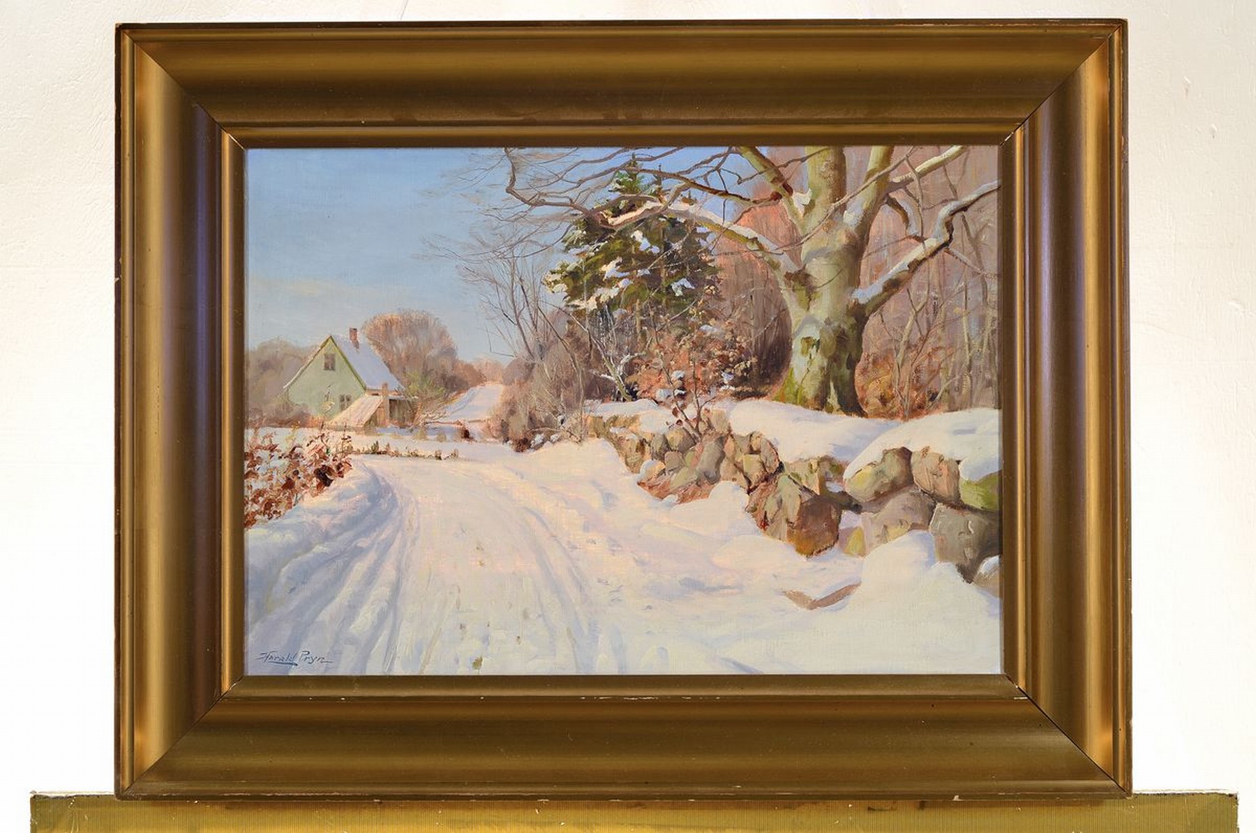 Detail k: Harald Julius Niels Pryn, 1891 Frederiksberg- 1968 Bagsvaerd, dänischer Landschaftsmaler, hier: verschneite Winterlandschaft, im Hintergrund ...