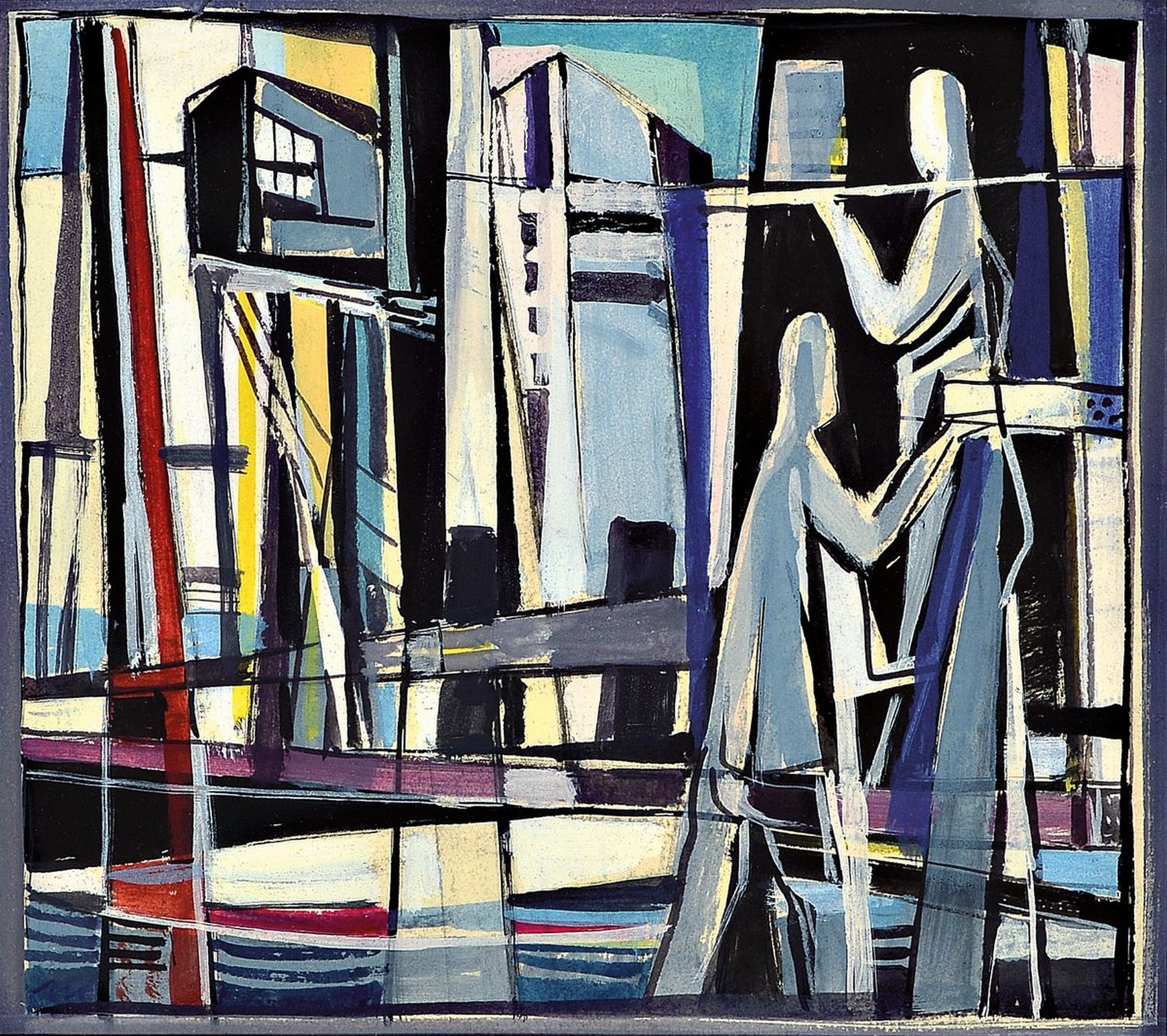 Rolf Müller-Landau, 1903 Kayingchow-1956 Bad Bergzabern, Bauarbeiter auf einem Gerüst, Gouache auf Papier, monogr., ca. 25x28cm, PP, u.Gl., R. ca. ...