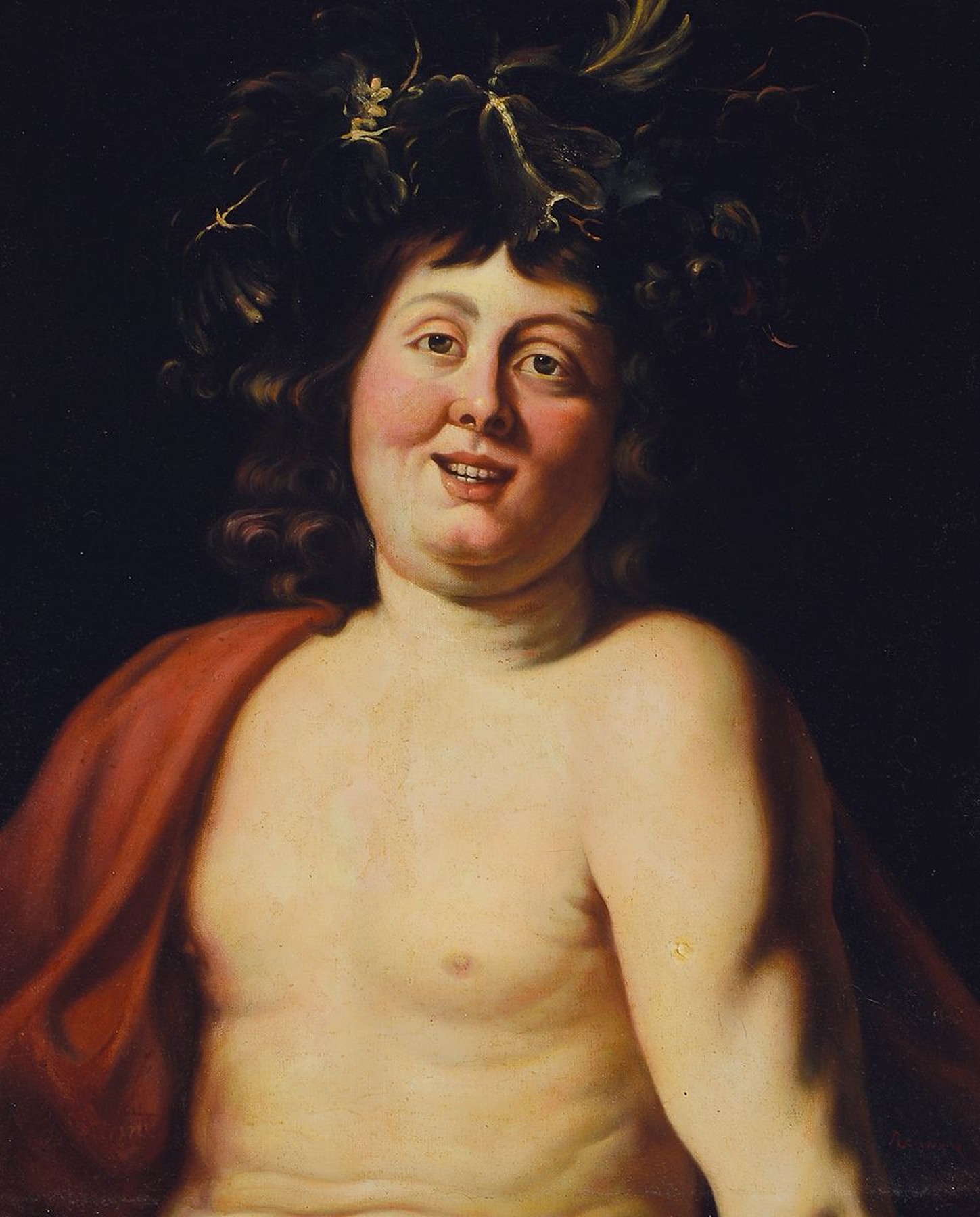 Rénard, Maler der 2. Hälfte des 19. Jh., Halbporträt eines Dionysos, Öl/Lwd, rest., doubl., rechts unten signiert, ca. 60x50cm, goldfarbener ...