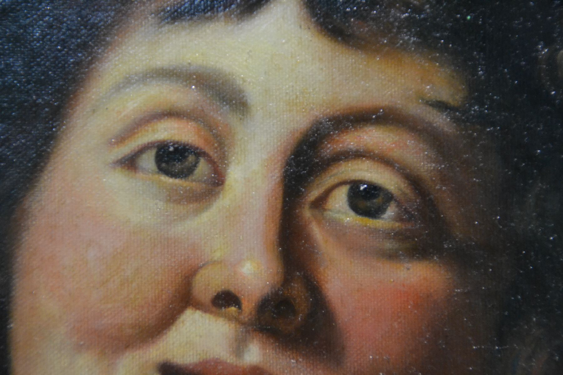 Detail c: Rénard, Maler der 2. Hälfte des 19. Jh., Halbporträt eines Dionysos, Öl/Lwd, rest., doubl., rechts unten signiert, ca. 60x50cm, goldfarbener ...