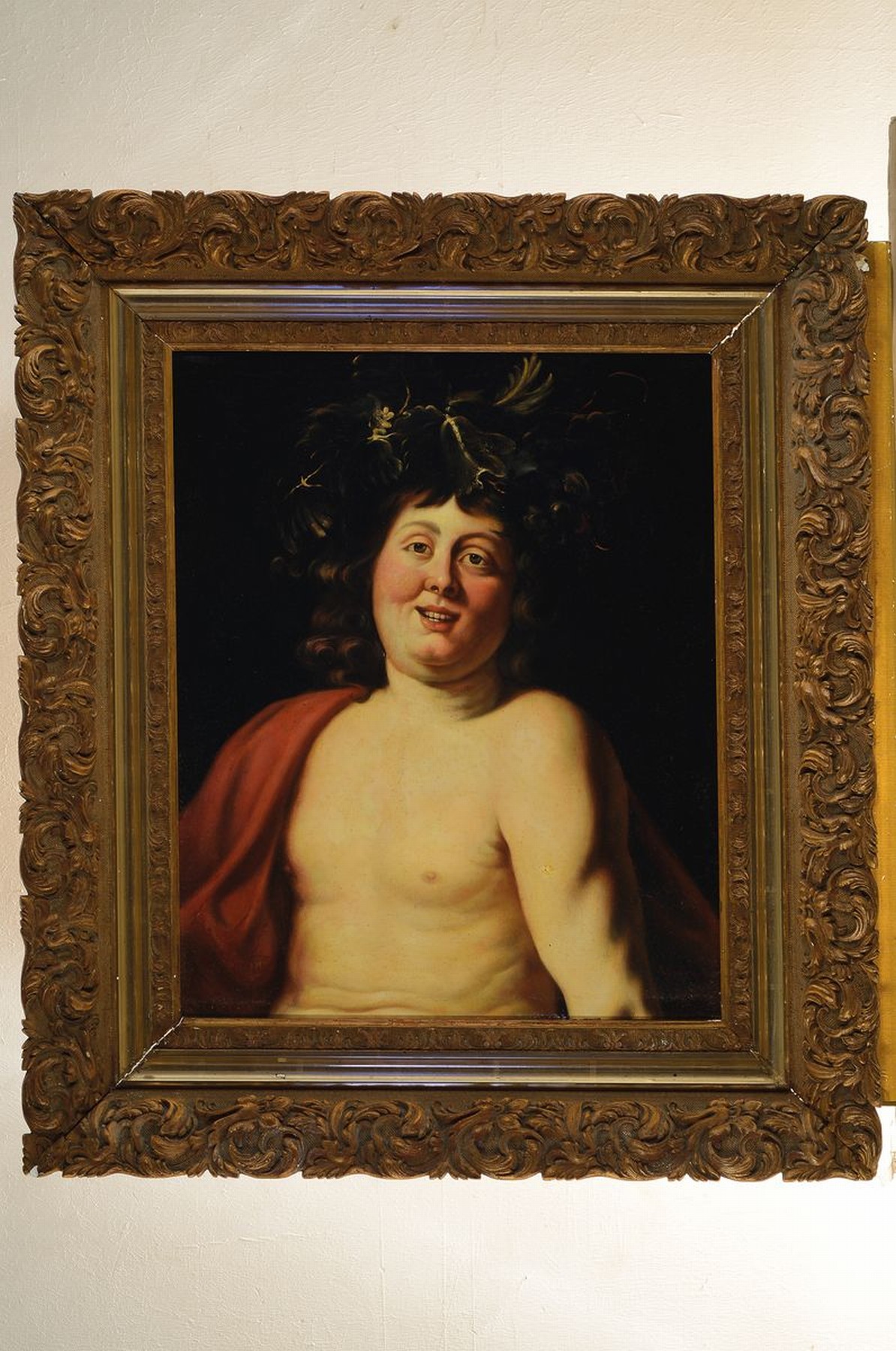 Detail k: Rénard, Maler der 2. Hälfte des 19. Jh., Halbporträt eines Dionysos, Öl/Lwd, rest., doubl., rechts unten signiert, ca. 60x50cm, goldfarbener ...