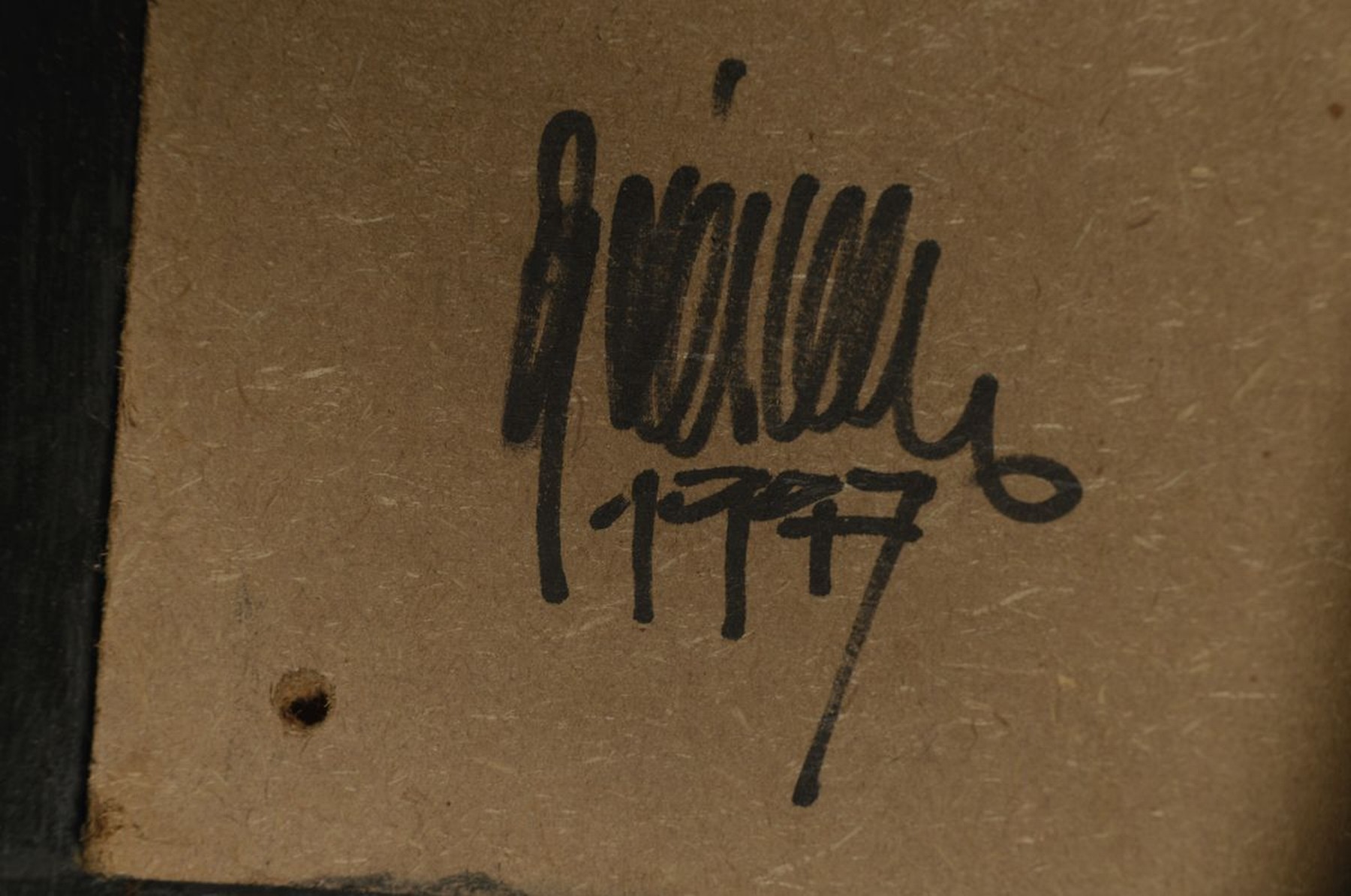 Detail a: Werner Balthasar Griemann, geb. 1942 Wallern/Österreich, "Kollage Negev", Assemblage, Keramik u. gebrauchte Fahrradketteauf Malplatte, ...