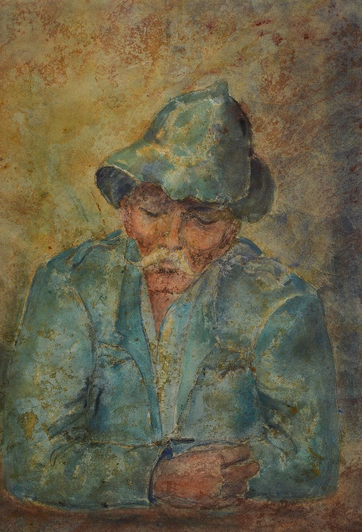 Hermann Dietze, 1900-1967, Porträt eines Mannes mit Mütze, Aquarell auf Papier, unsigniert, aber bei Berta Dietze erworben, ca. 73x50cm, u.Gl., R. ...