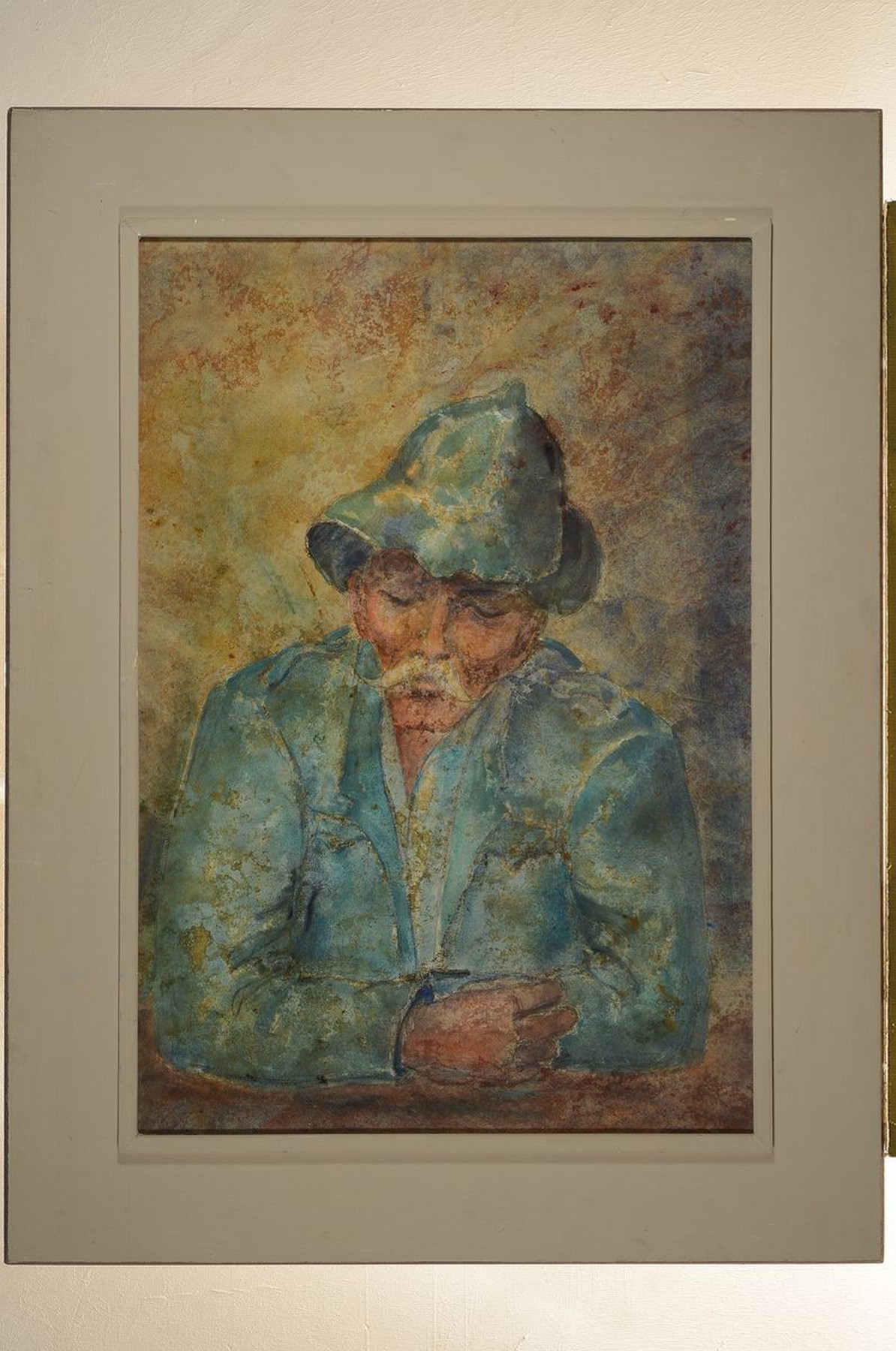 Detail k: Hermann Dietze, 1900-1967, Porträt eines Mannes mit Mütze, Aquarell auf Papier, unsigniert, aber bei Berta Dietze erworben, ca. 73x50cm, u.Gl., R. ...