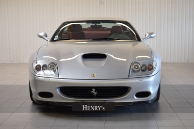 26370315a - Ferrari 575 F1 Maranello, first registered 01/2005, chassis number: ZFFBT55B000134687, mileage approximately 41.000 km, regularly serviced, 379 kW/515 PS, automatic transmission, exterior color silver metallic, interior full leather in Bordeaux, Daytona seats, complete onboard toolkit/original toolbox, 2 new tanks installed