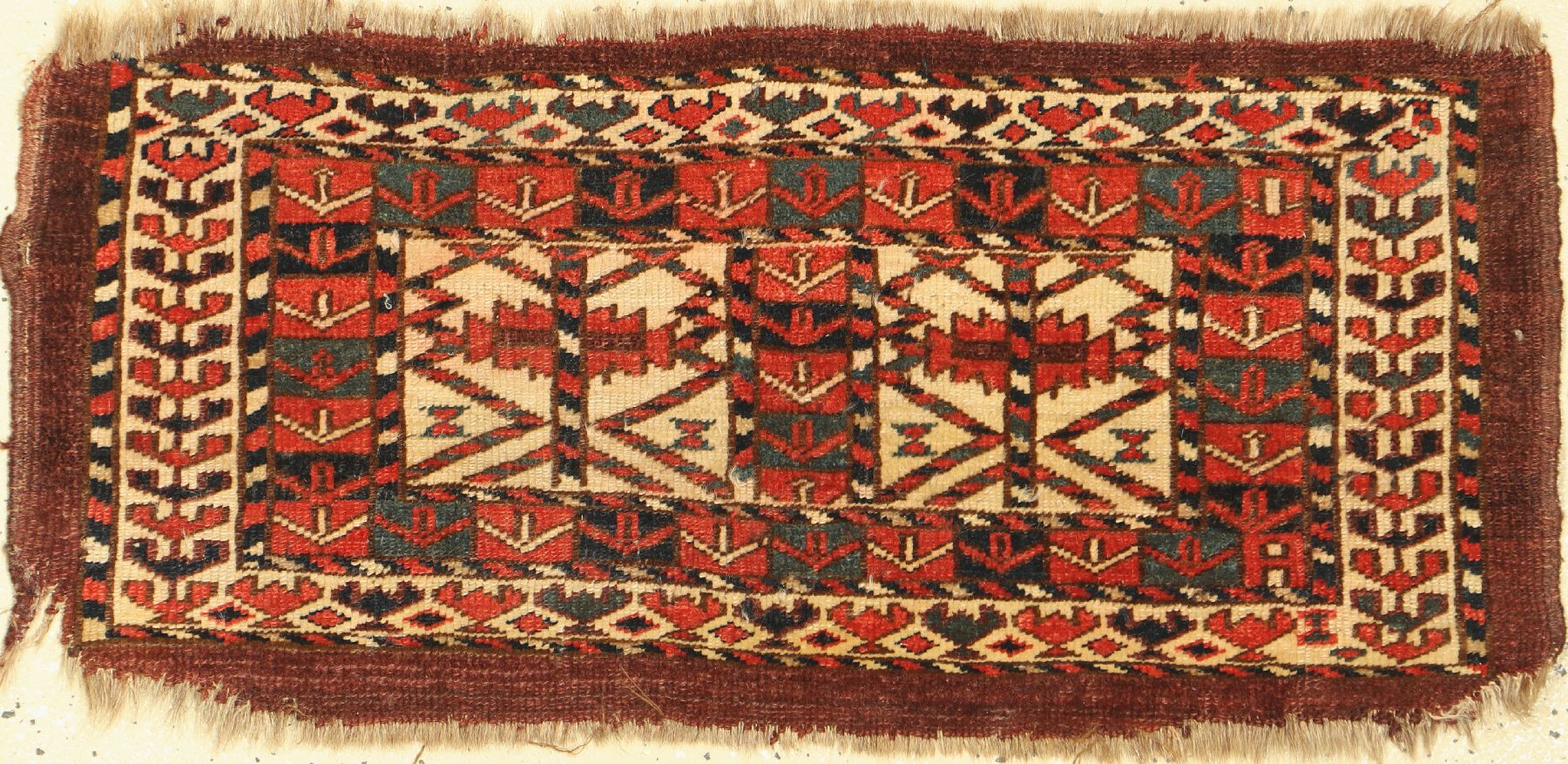 Antike Torba, Turkmenistan, 19, Jhd, Wolle auf Wolle, ca. 82 x 37 cm, Alters-und Gebrauchsspuren
