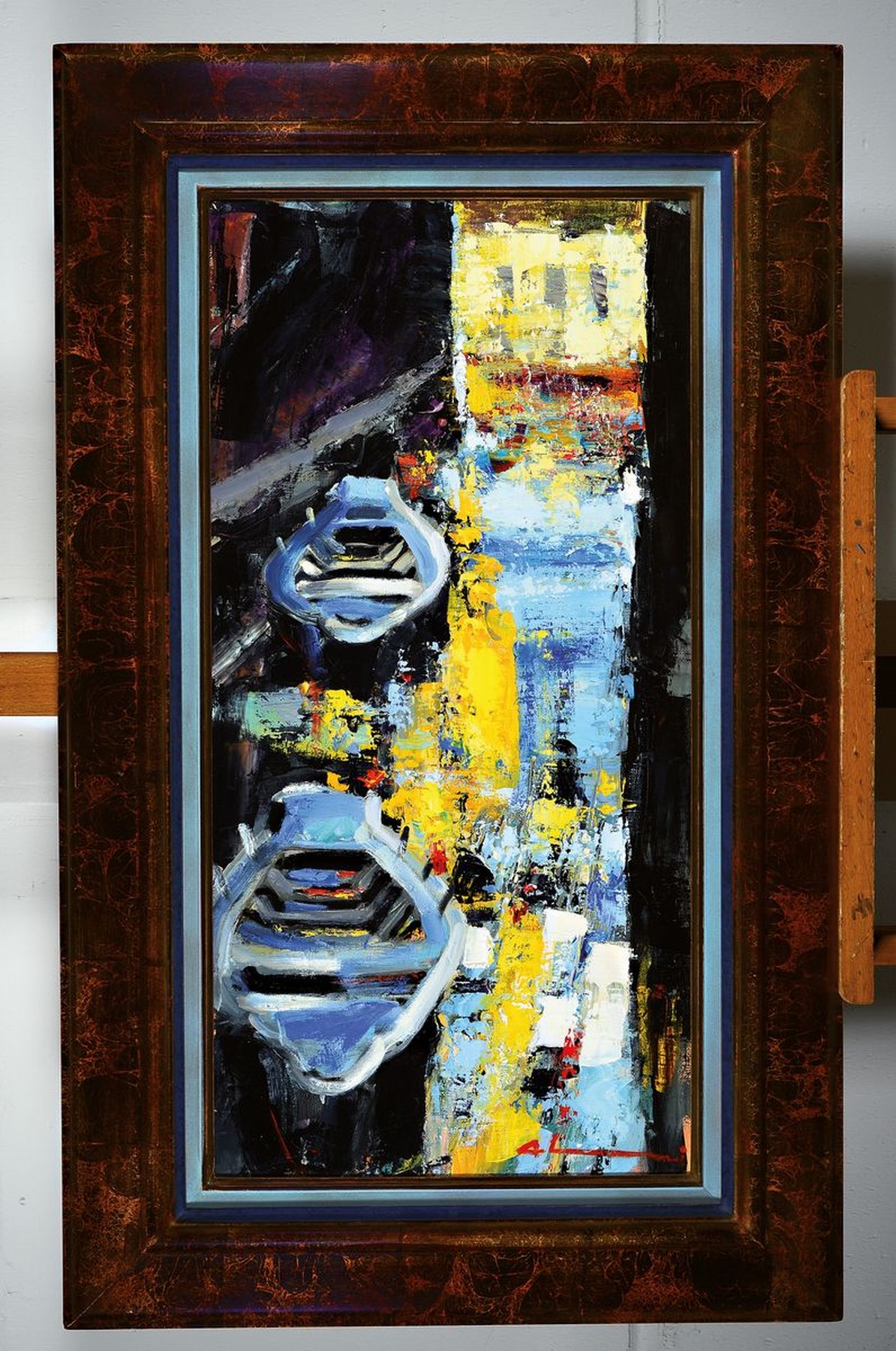 Detail k: Adrien Moroni, geb. 1943 Monaco, Studium Nizza, hier: Reflets venitiens, Öl/Lwd, rückseitig signiert und betitelt, dat. 2002, ca. 80x40cm, R. ca. ...