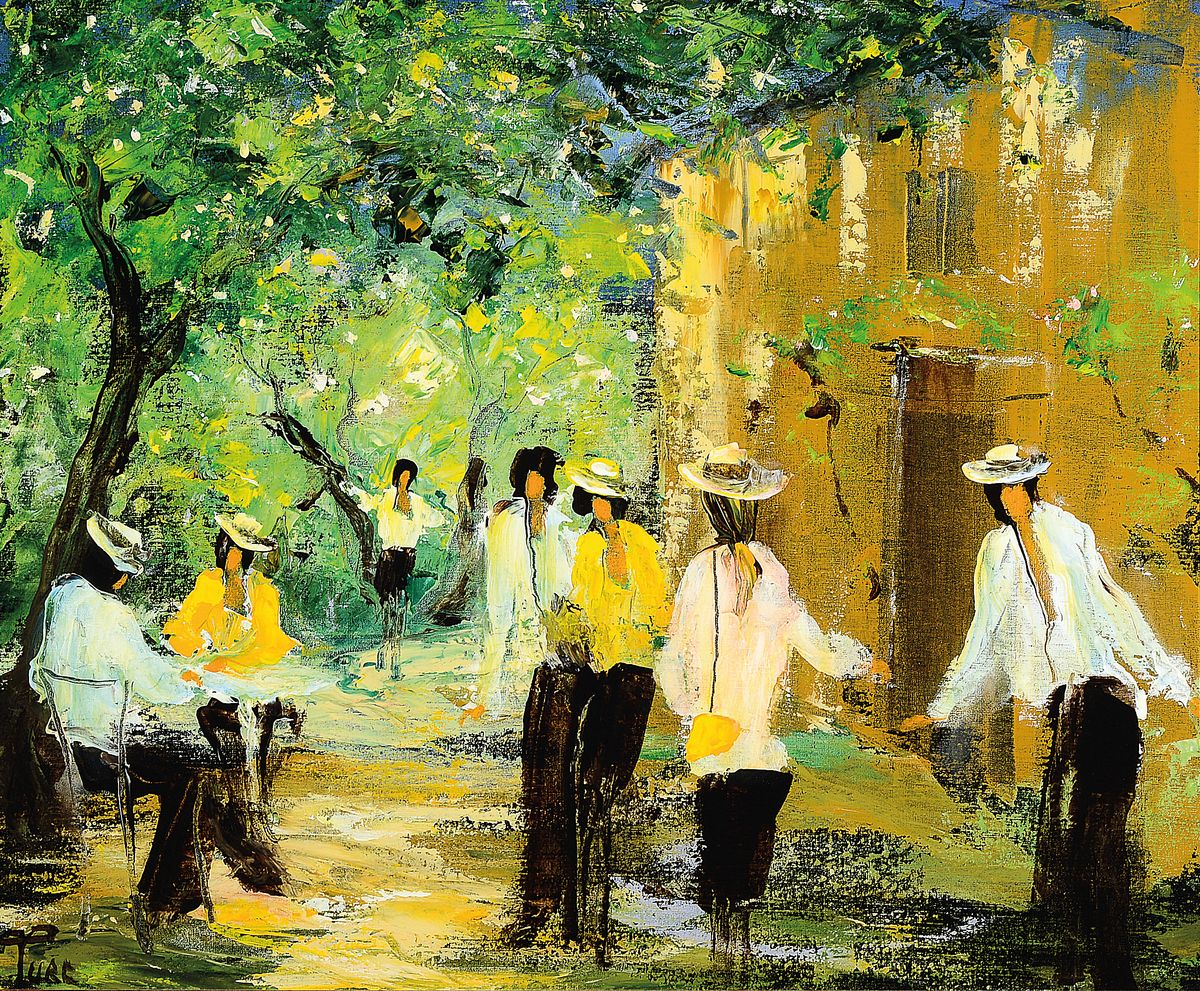 Frank Turc, 1944-2008, un jour d' été, Öl/Lwd, links unten signiert, rückseitig betitelt und dat. 1999, ca. 60x73cm, R. ca. 82x94cm
