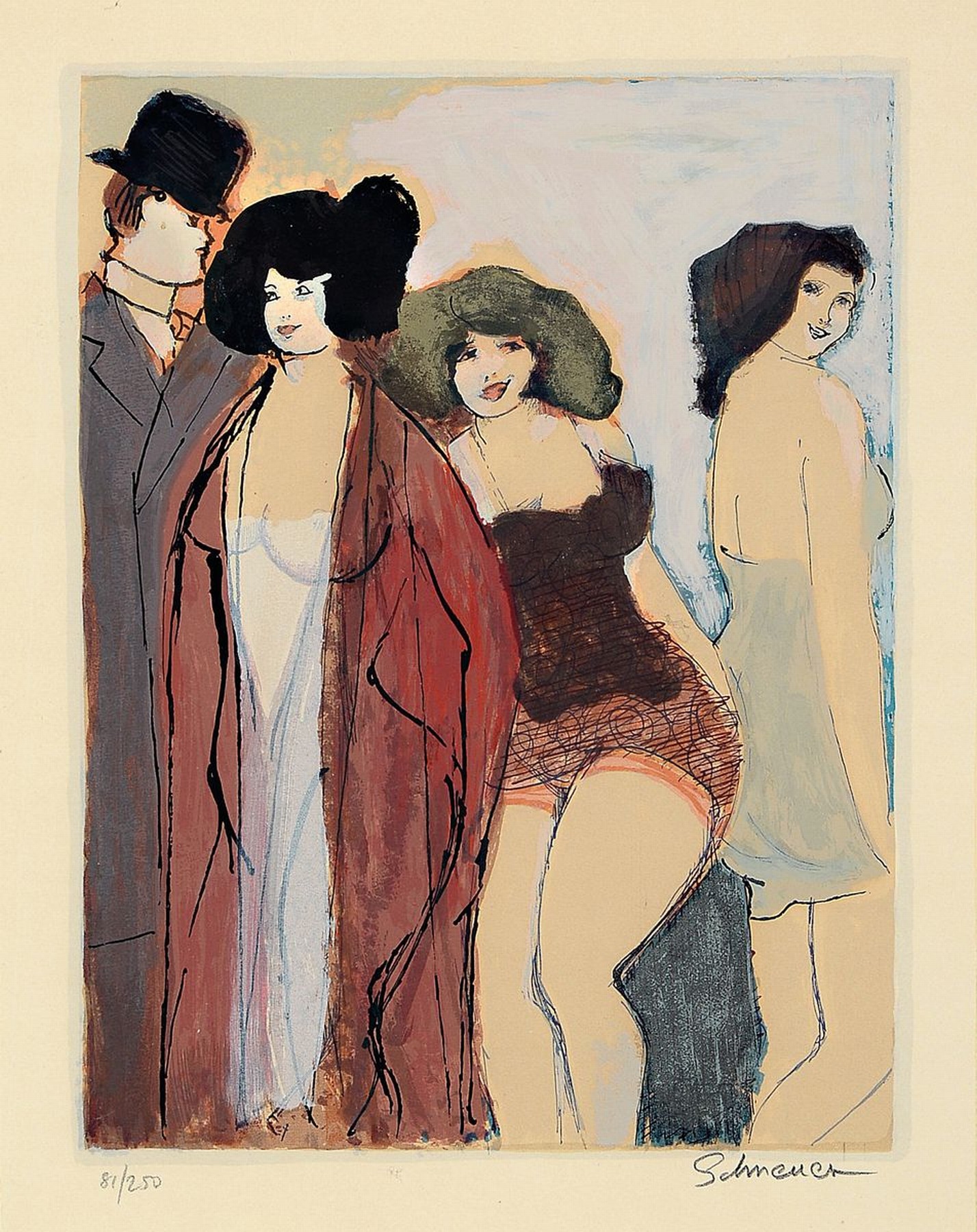 David Schneuer, 1905-1988, 3 Farblitho- grafien, alle handsigniert und num. aus 250er und 300er Auflage, je ca. 29x24cm, PP, u.Gl., R. ca. 55x45cm