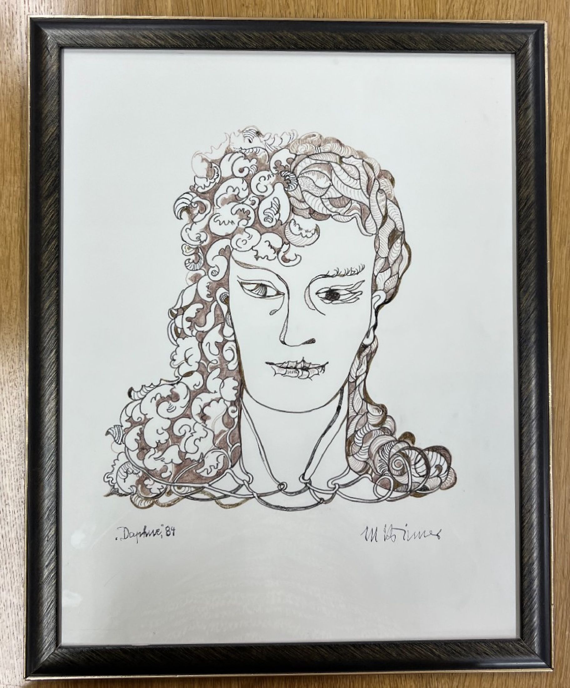 Detail a: Michaela Krinner, 1915 Waldmünchen-2006, Daphne 84, Tuschfeder und Aquarell auf Papier, betitelt und signiert, ca. 28x25cm, u.Gl., R. ca. 47x37cm