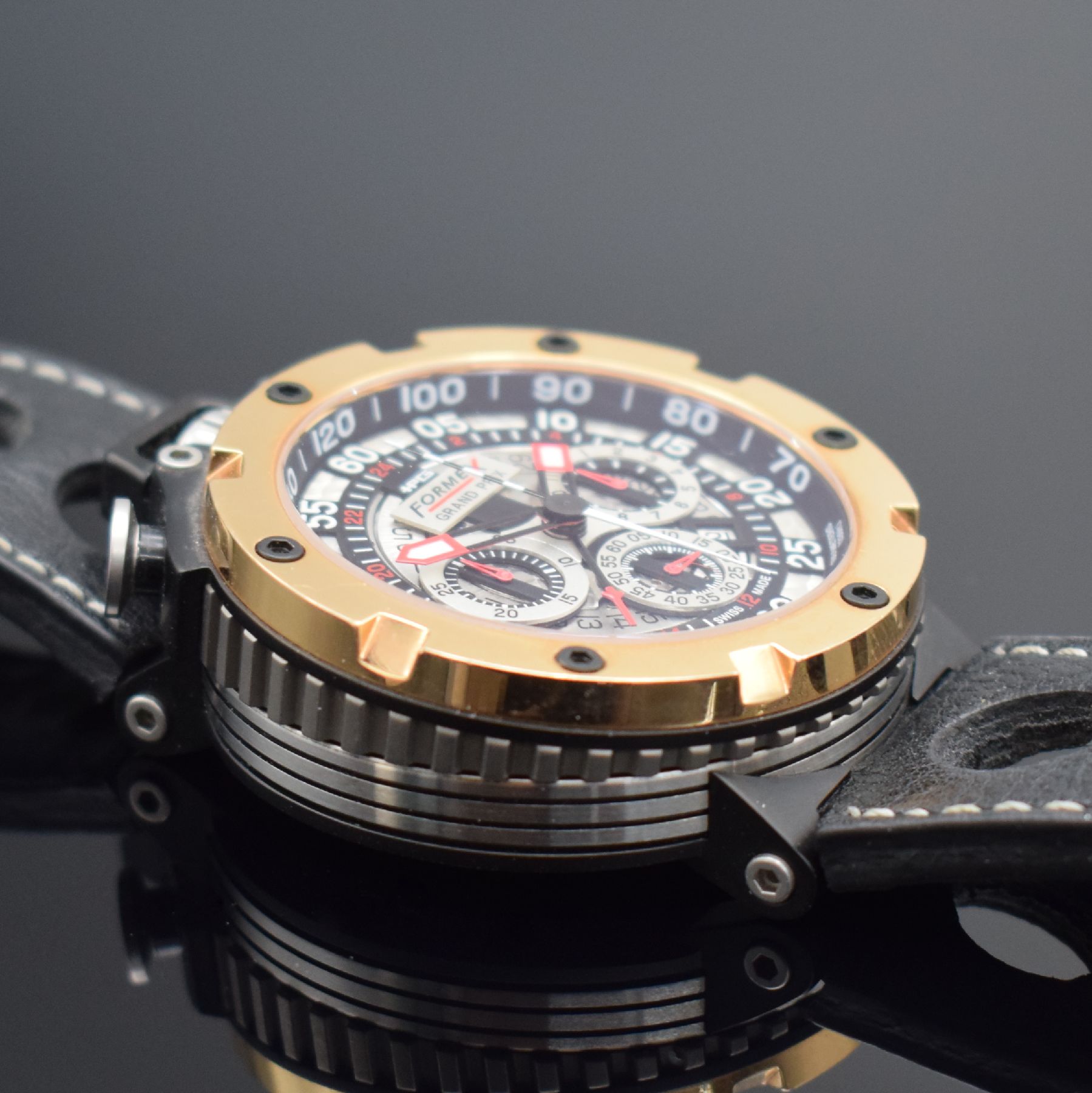 Detail e: FORMEX Armbandchronograph GP 997 aus der HPG Radel Collection Referenz 997.3.9024, Automatik, pultförmiges Geh. aus Edelstahl/Titan z. T. PVD ...