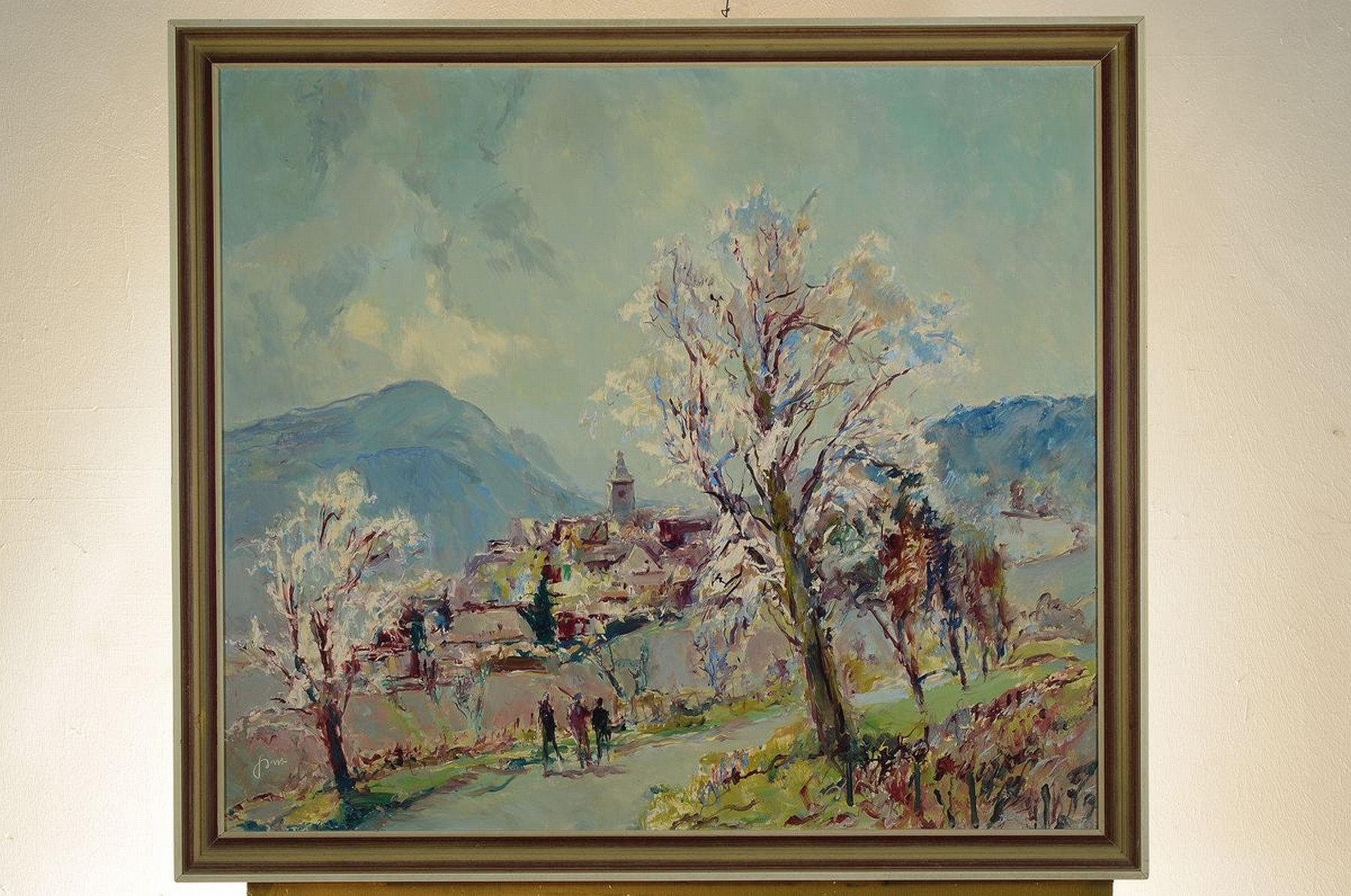 Detail k: Karl Graf, 1902-1986 Speyer, Blühende Mandelbäume bei Frankweiler an der deutschen Weinstraße, Öl/Holz, signiert, rückseitig signiert, betitelt ...
