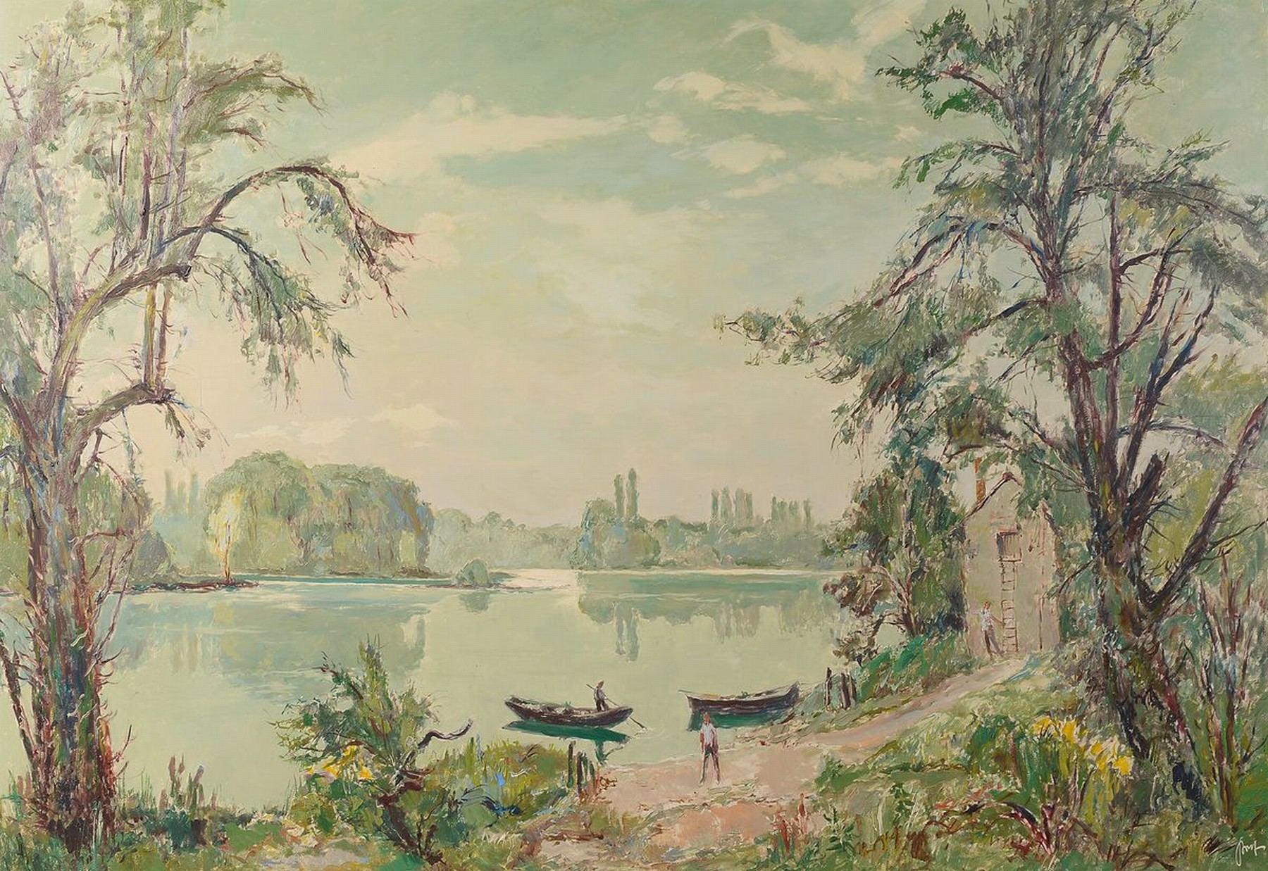 Karl Graf, 1902-1986 Speyer, Altrhein bei Speyer, Öl/Malkarton, sign., rückseitig signiert, betitelt und dat. 1980, ca. 110x157cm, R. ca. 116x163cm