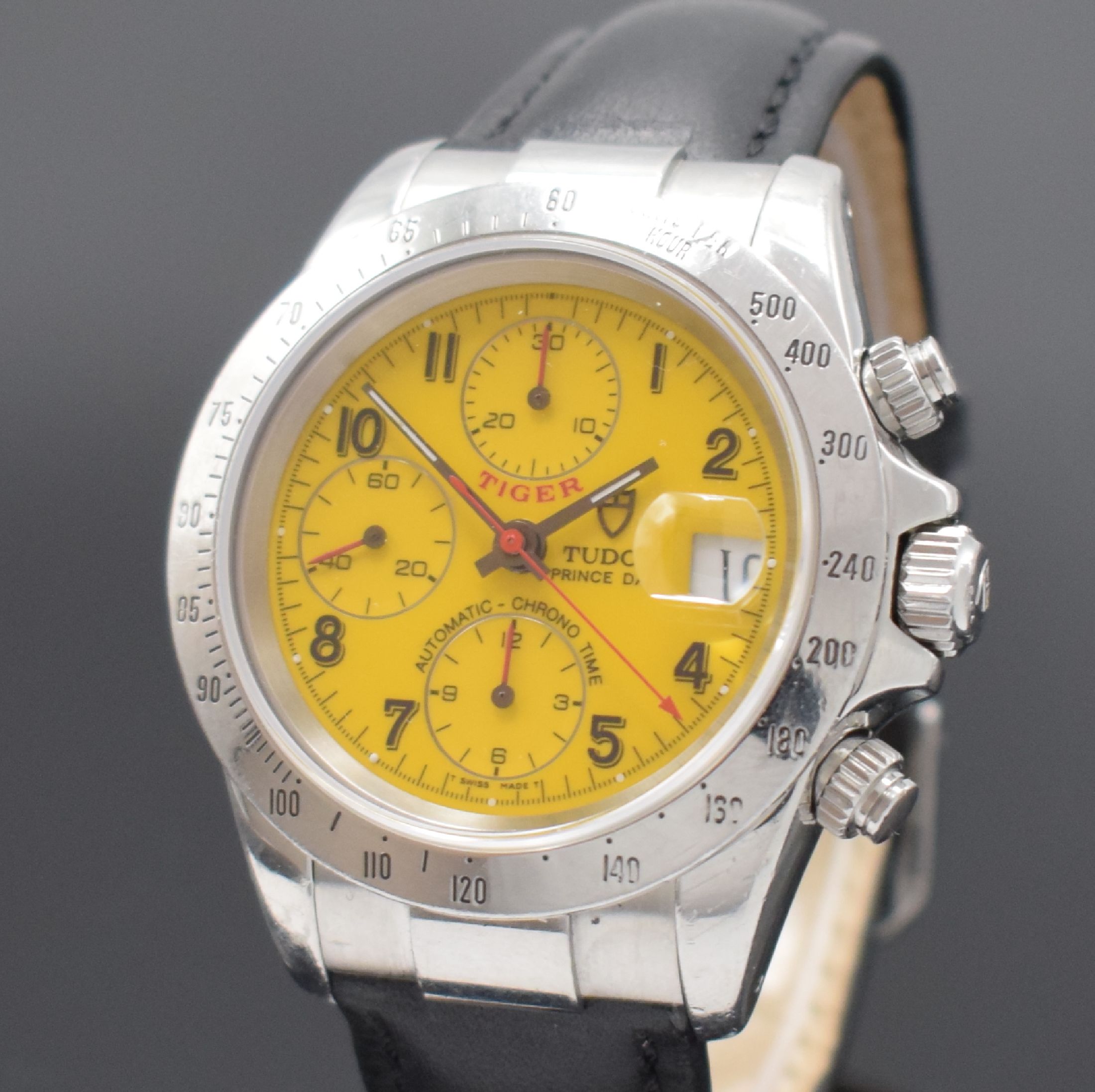 Detail a: TUDOR Tiger Armbandchronograph in Stahl Referenz 79280P mit gelbem Zifferblatt, Schweiz um 1998, Automatik, verschr. Oystergeh., Boden m. Gravur ...