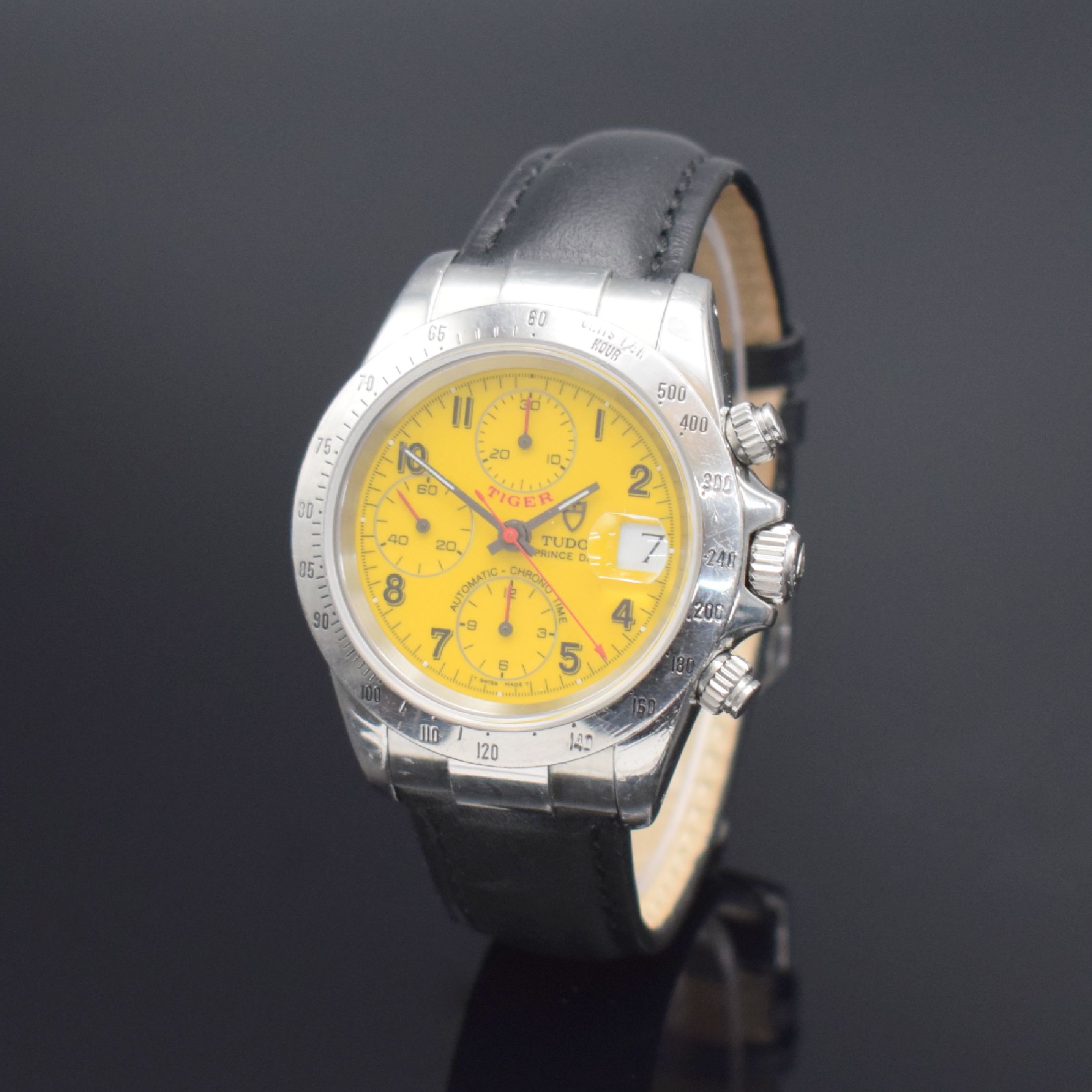Detail b: TUDOR Tiger Armbandchronograph in Stahl Referenz 79280P mit gelbem Zifferblatt, Schweiz um 1998, Automatik, verschr. Oystergeh., Boden m. Gravur ...