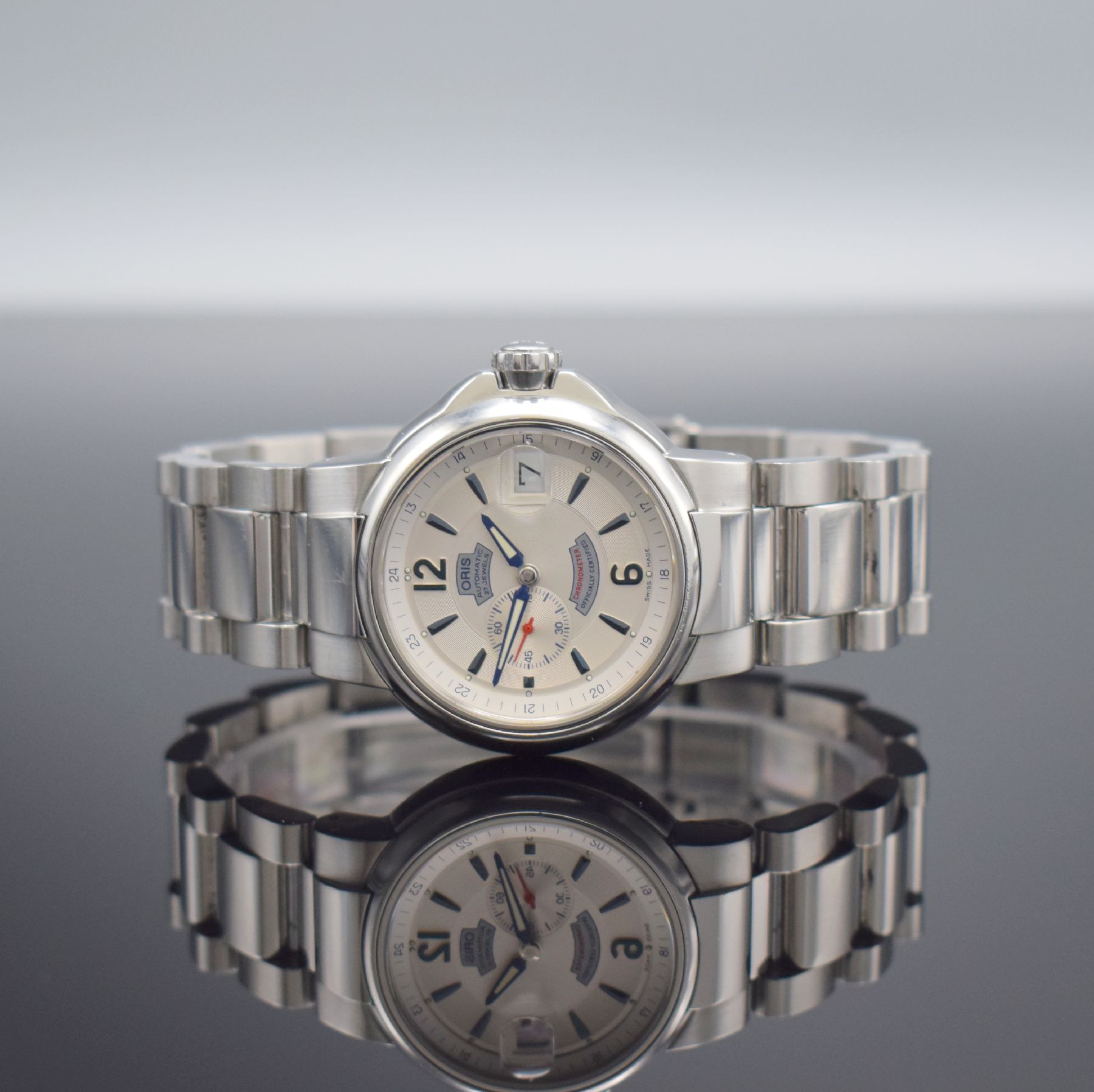 ORIS Chronometer Herrenarmbanduhr Referenz 7496, Schweiz um 2015, Automatik, verschr. beids. vergl. Edelstahlgeh. inkl. orig. Gliederband m. ...
