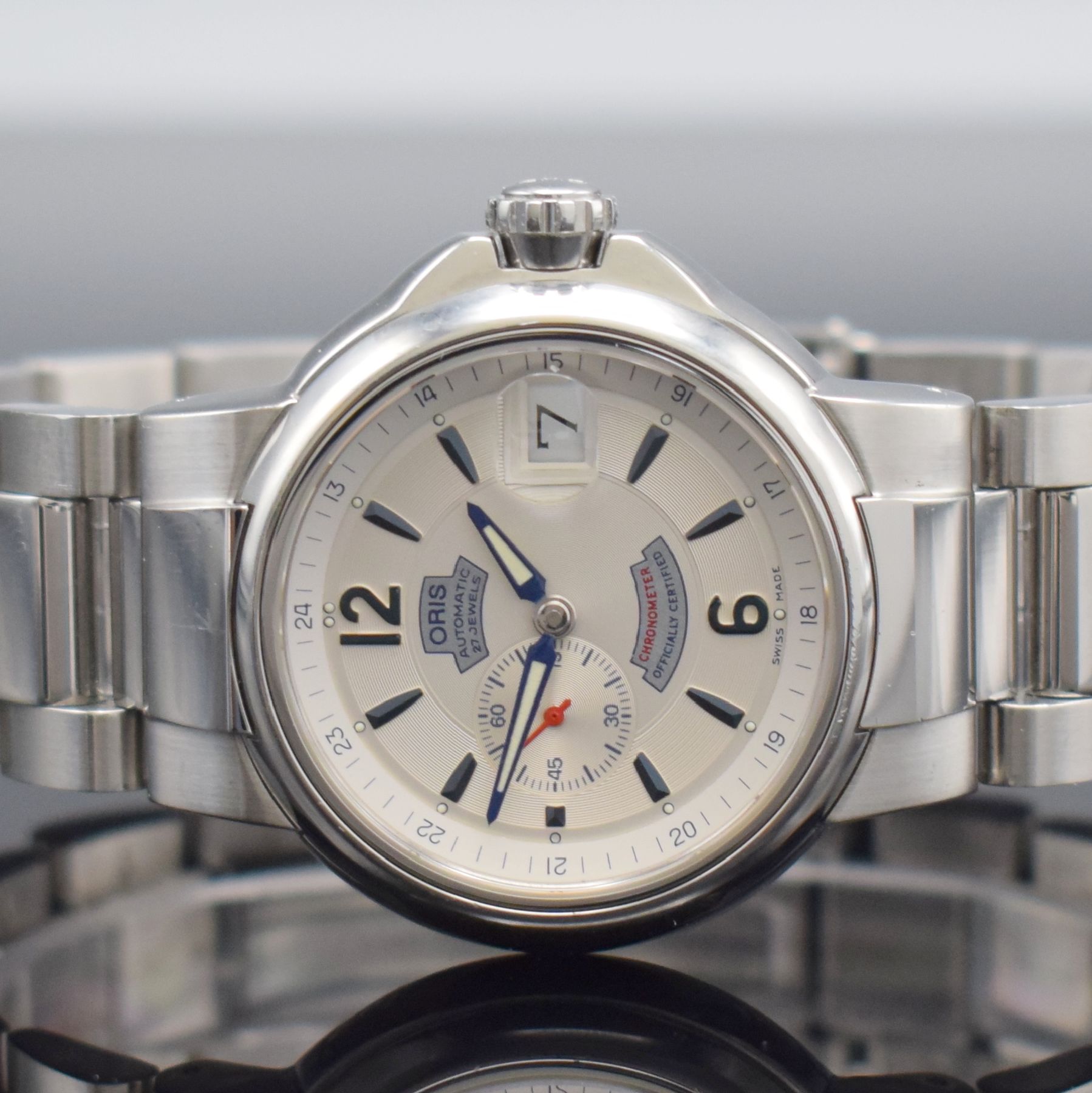 Detail a: ORIS Chronometer Herrenarmbanduhr Referenz 7496, Schweiz um 2015, Automatik, verschr. beids. vergl. Edelstahlgeh. inkl. orig. Gliederband m. ...