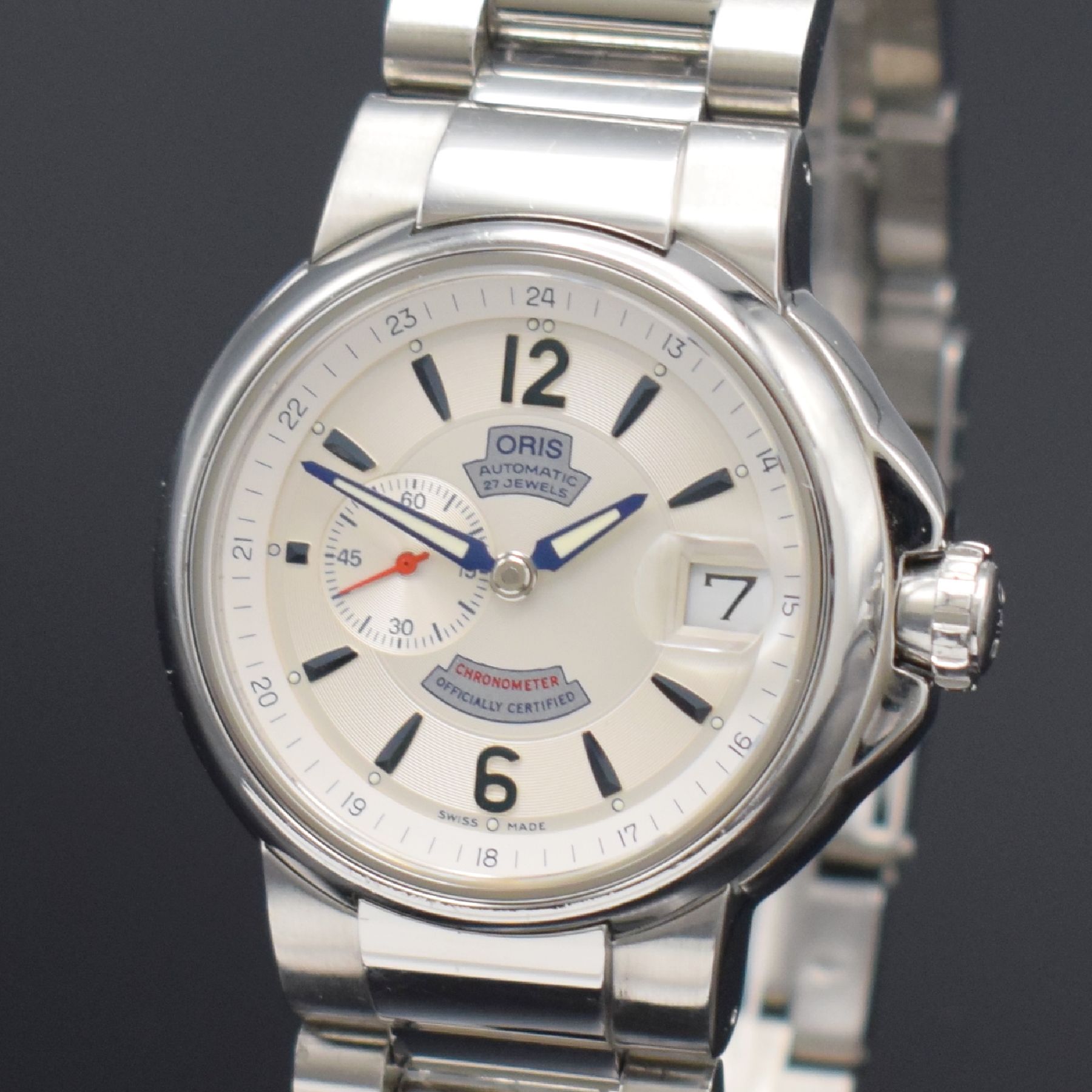 Detail c: ORIS Chronometer Herrenarmbanduhr Referenz 7496, Schweiz um 2015, Automatik, verschr. beids. vergl. Edelstahlgeh. inkl. orig. Gliederband m. ...