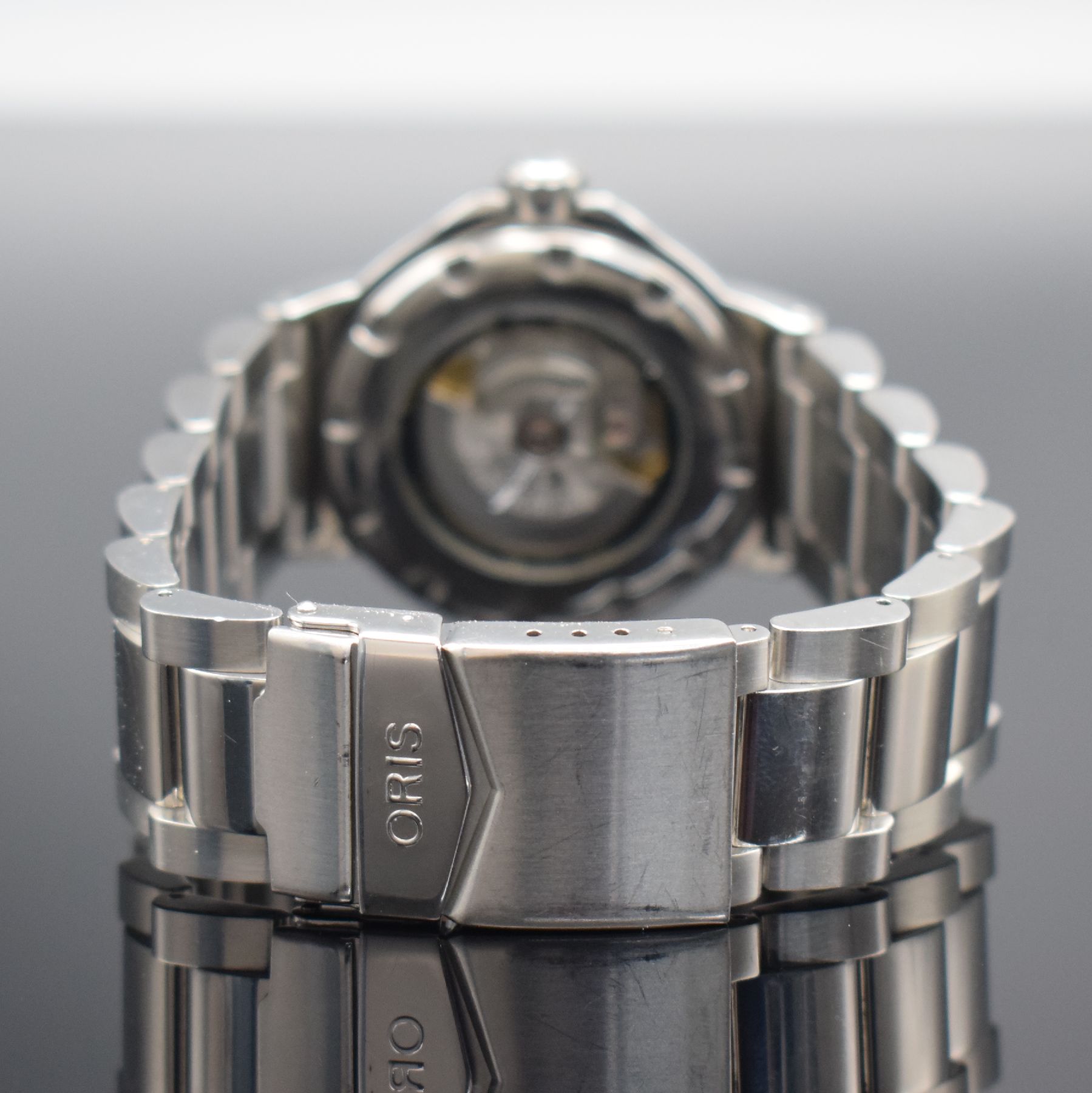 Detail d: ORIS Chronometer Herrenarmbanduhr Referenz 7496, Schweiz um 2015, Automatik, verschr. beids. vergl. Edelstahlgeh. inkl. orig. Gliederband m. ...
