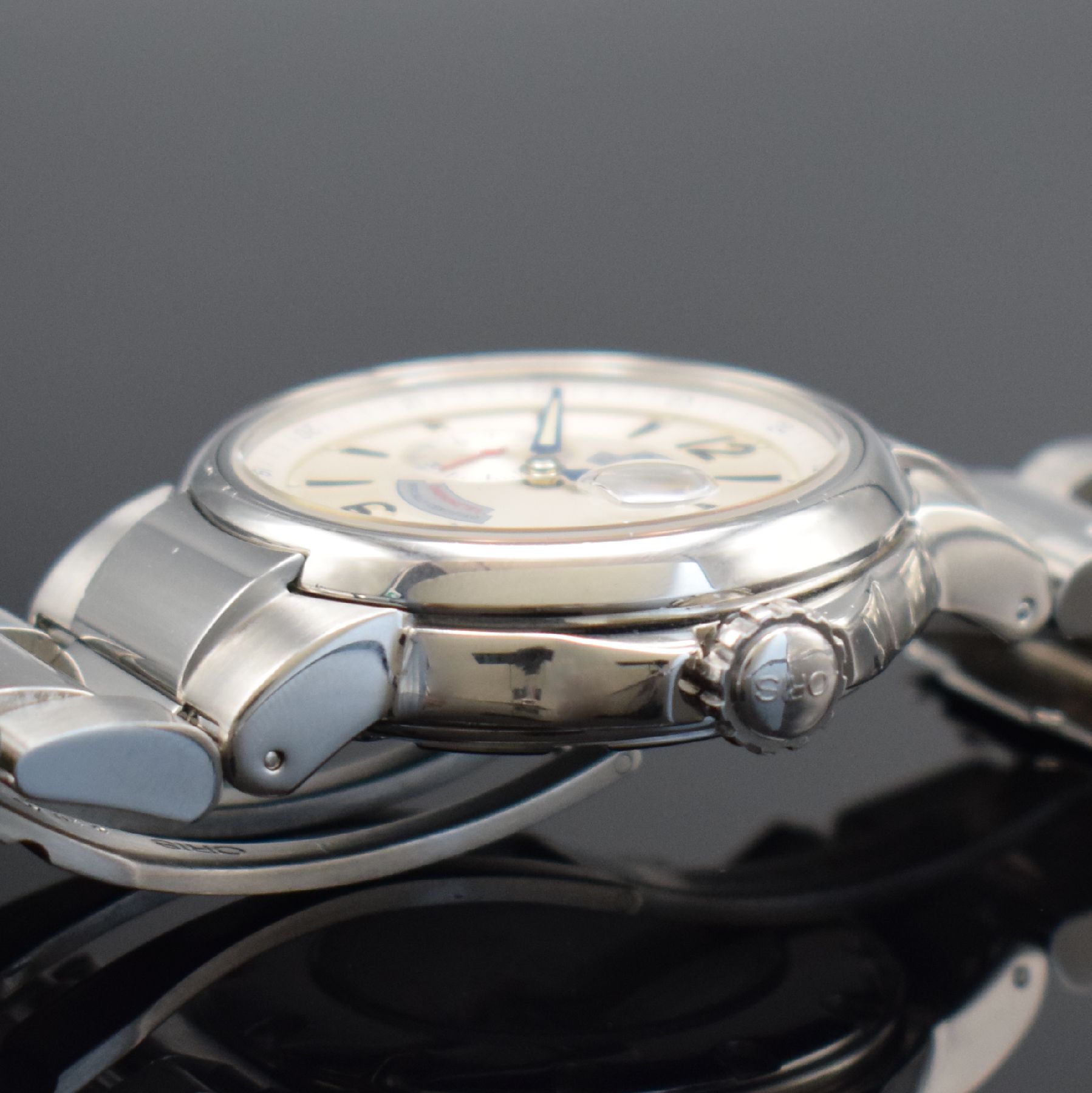 Detail e: ORIS Chronometer Herrenarmbanduhr Referenz 7496, Schweiz um 2015, Automatik, verschr. beids. vergl. Edelstahlgeh. inkl. orig. Gliederband m. ...