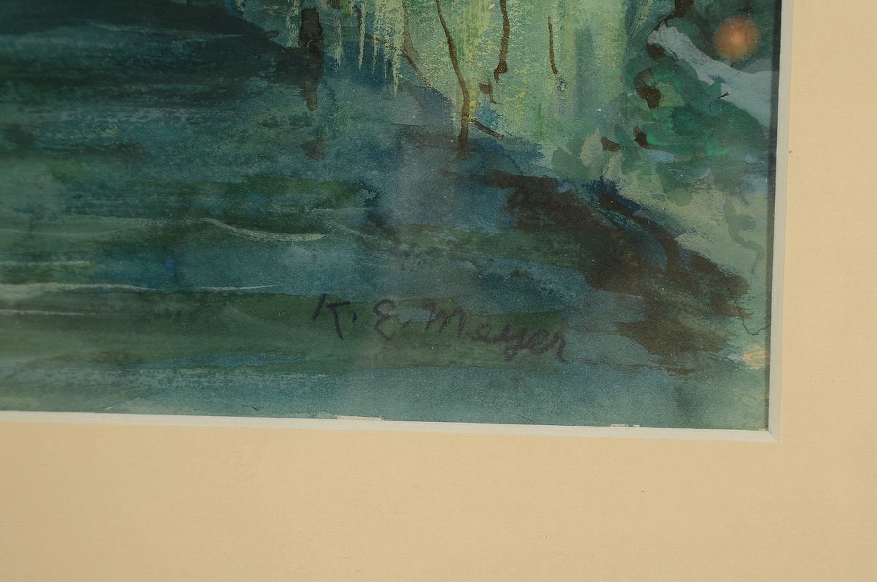 Detail a: Karl Emil Meyer, geb. 1870 Berlin, Badende am Fluss, Gouache auf Papier, rechts unten signiert, ca. 24x33cm, PP, u.Gl., R. ca. 43x53cm, dieser besch.