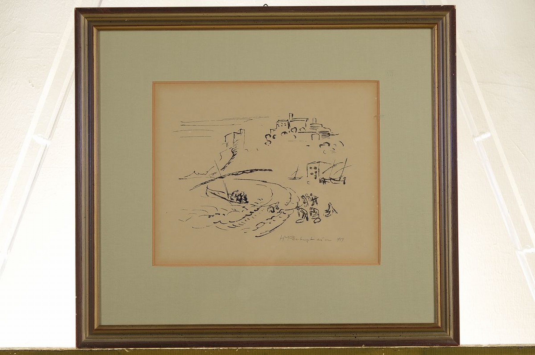 Detail k: Hermann Max Pechstein, 1881-1955, Einholen des Bootes, Lithographie von 1919, rechts unten handsigniert und dat., leicht gebräunt, Bildausschnitt ...