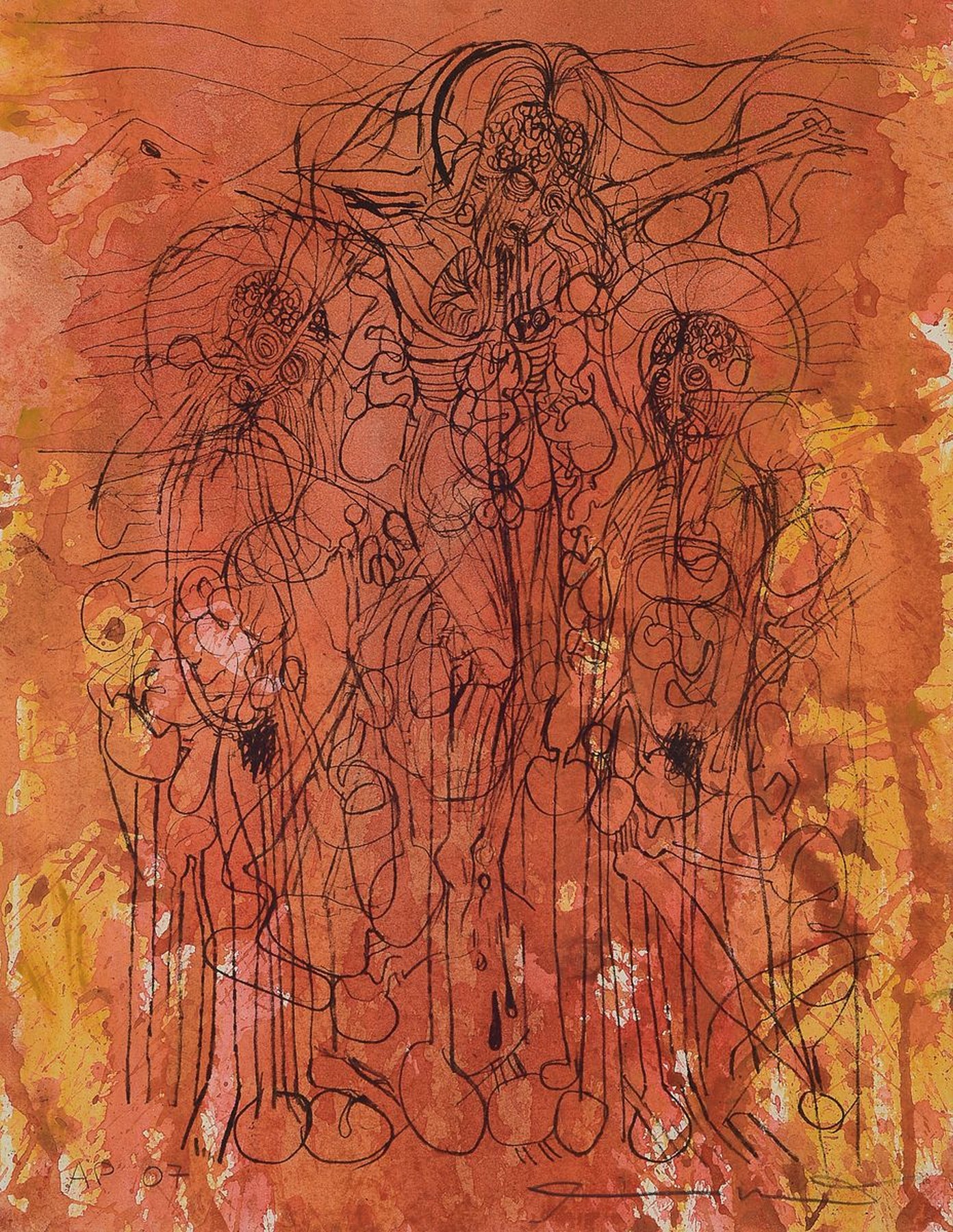 Hermann Nitsch, geb. 1938, Kreuzigungsszene, Farblithographie, rechts unten handsigniert, ca. 29x22.5cm, u.Gl., R. ca. 38x29cm