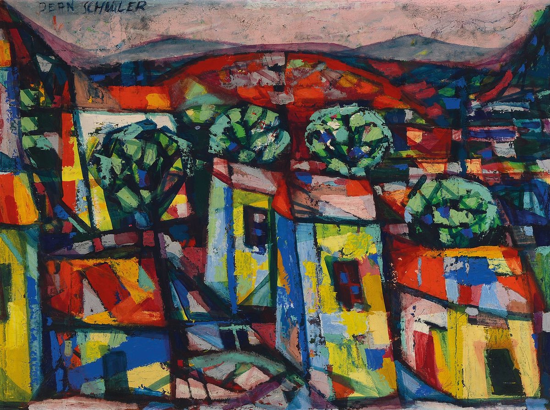 Jean Schuler, 1912 St. Ingbert-1984 Paris, Maisons a Banyuls, Öl/Hartfaser, links oben signiert, ca. 60x80cm, R. ca. 73x93cm