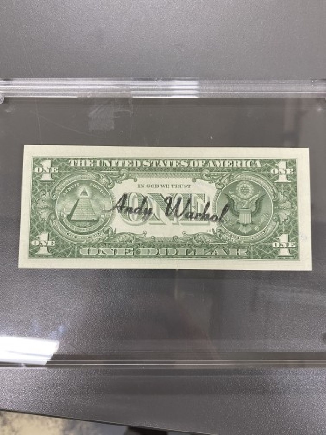 Detail a: Andy Warhol, 1928-1987, "1 Dollar (George Washington)", Seriennr. S82666069A, 1957, Vorder- u. Rückseite signiert bzw. ...