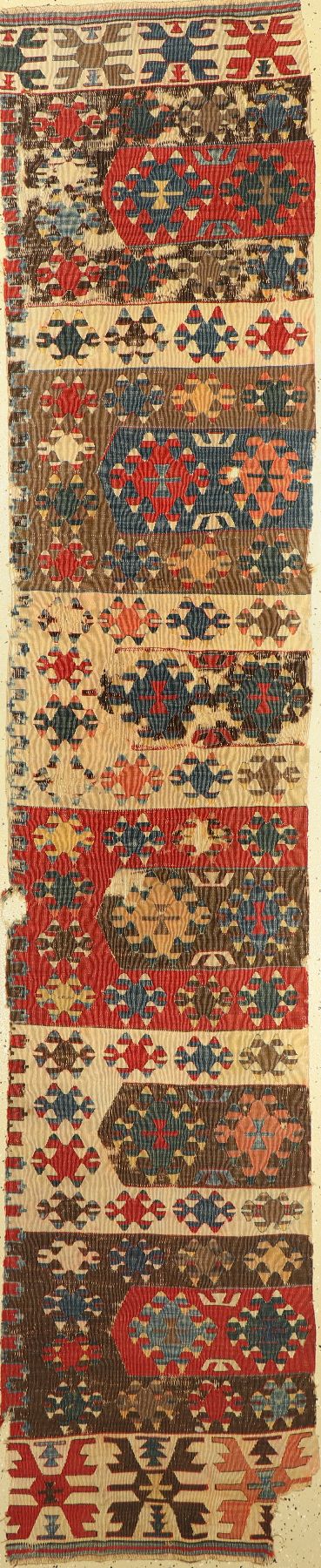 Konya Kelim antik(1 Bahn), Türkei, 19.Jhd.,Wolle auf Wolle, ca. 307 x 62 cm, Alters-und Gebrauchsspuren)