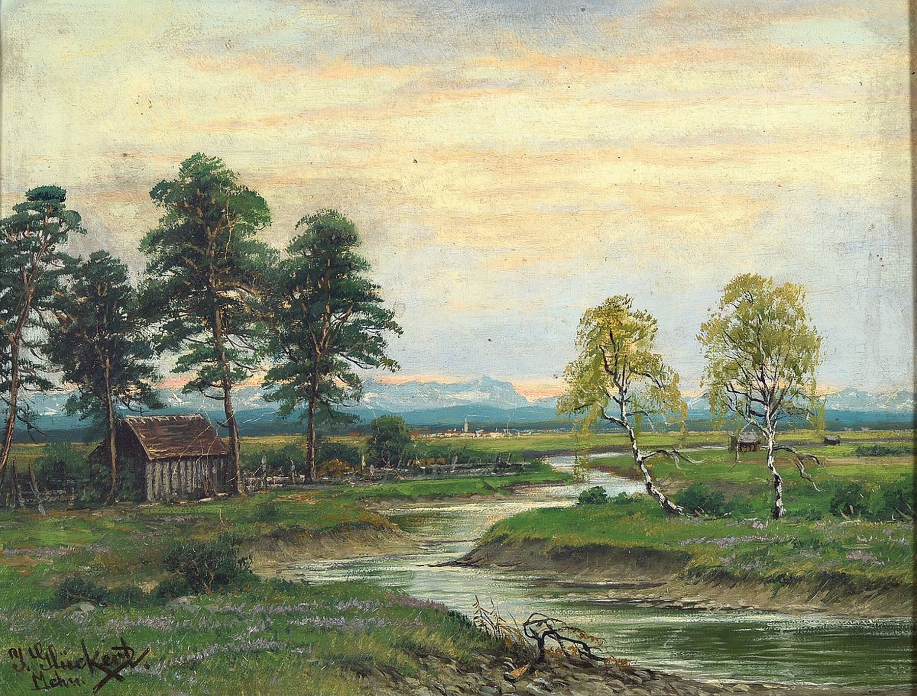 Johannes Glückert, 1868 Mainz-1921, Studium an der Akademie Karlsruhe, wirkte in Düsseldorf und im Taunus, hier: Dachauer Moor bei München, ...