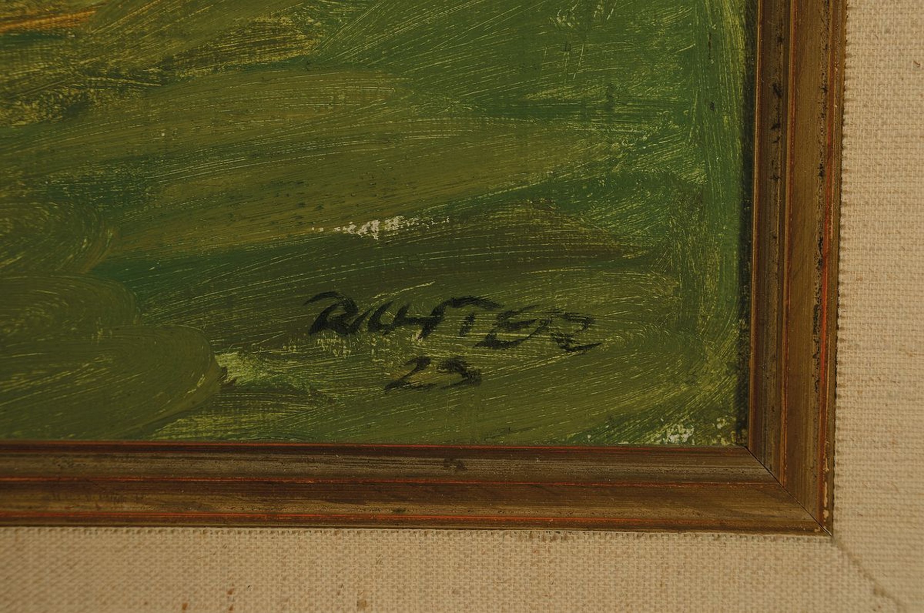 Detail a: Richter, Künstler des 20.Jh., Parklandschaft mit Spaziergängern am Fluss, Öl/Lwd, rechts unten signiert u. datiert 23, rest., R., ca. 67x81 cm