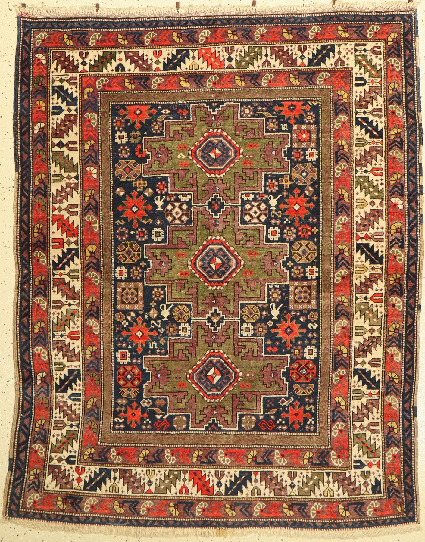 Antiker Leschgi, Kaukasus, um 1910, Wolle auf Wolle, ca. 145 x 115 cm, EHZ: 2-3