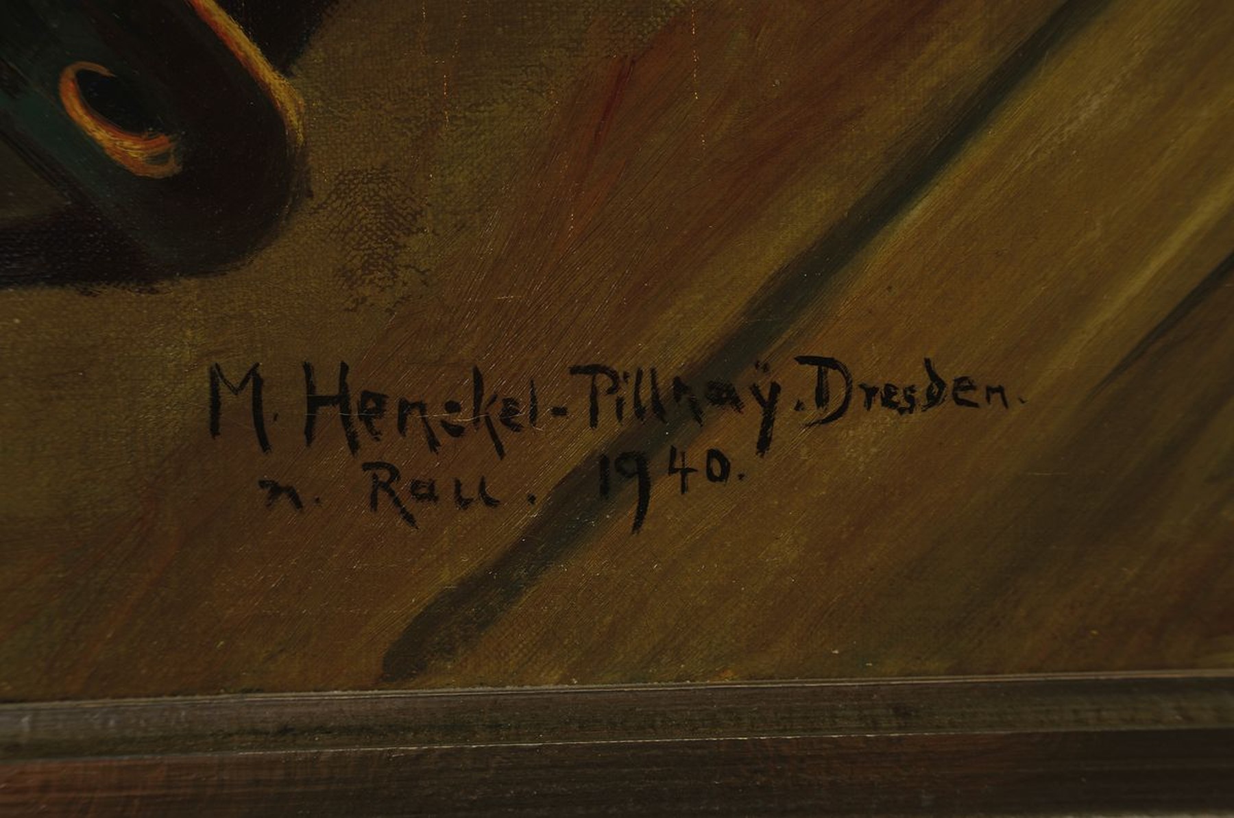 Detail a: Marta Henckel-Pillnay, Künstlerin aus Dresden,datiert 1940, Kopie nach Emil Rau, Mutter und Tochter in der Stube, durch die geöffnete Tür Blick in ...