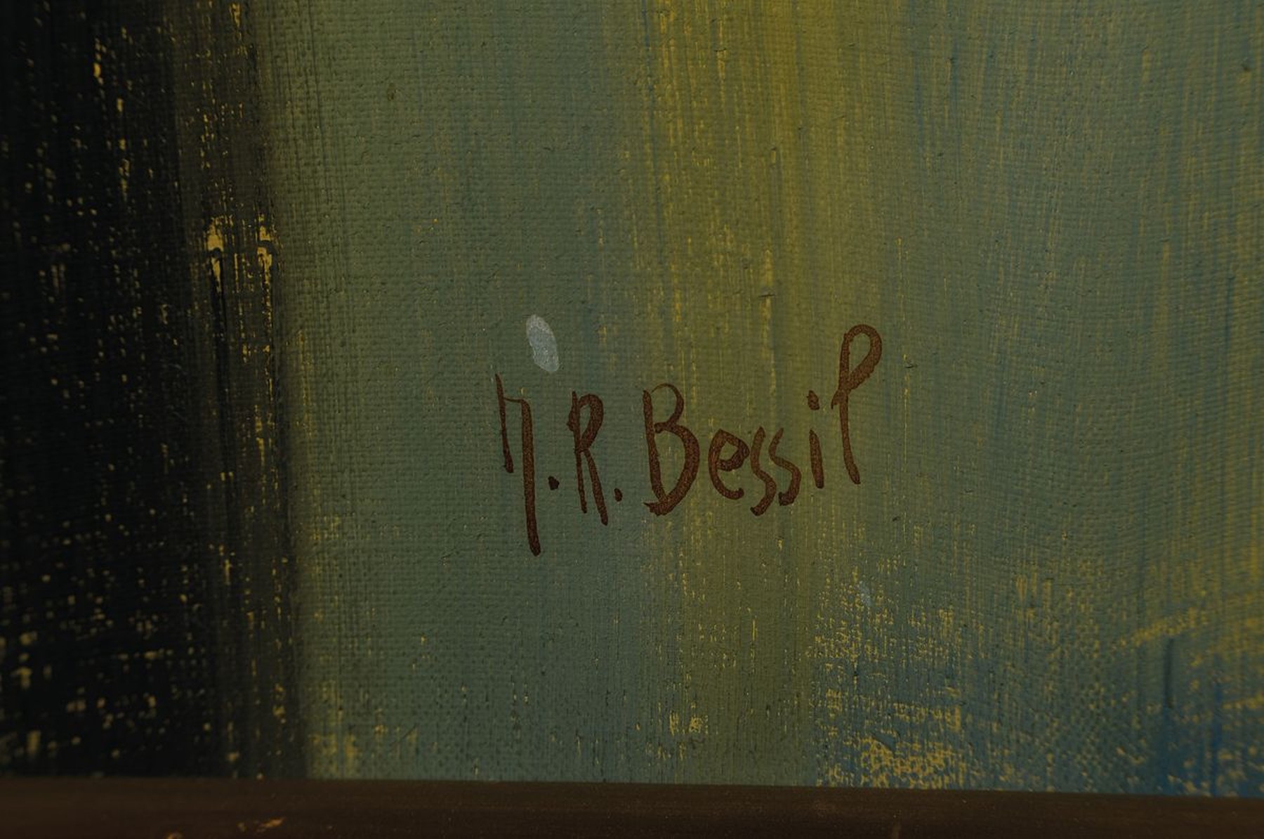 Detail a: Jean-Raymond Bessil, Interieur mit servierender Frau, Öl/Lwd, re. u. signiert, 150 x 100 cm, Rahmen
