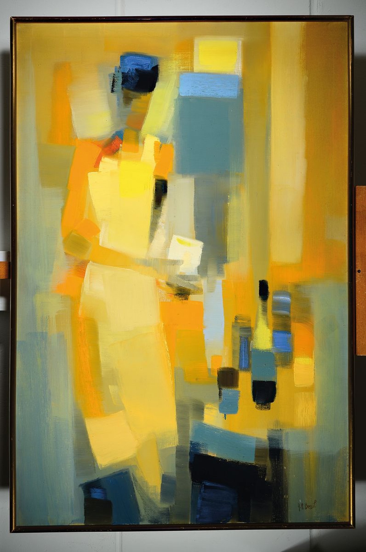 Detail k: Jean-Raymond Bessil, Interieur mit servierender Frau, Öl/Lwd, re. u. signiert, 150 x 100 cm, Rahmen