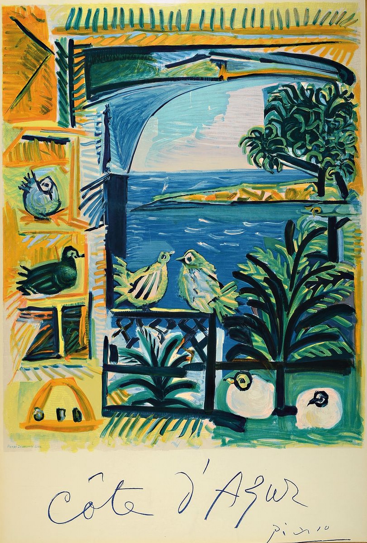 Pablo Picasso, 1881-1973, Cote d'Azur, Farblithographie, im Druck signiert, von 1962, ca. 95x65cm, PP, u.Gl., R. ca. 117x86cm