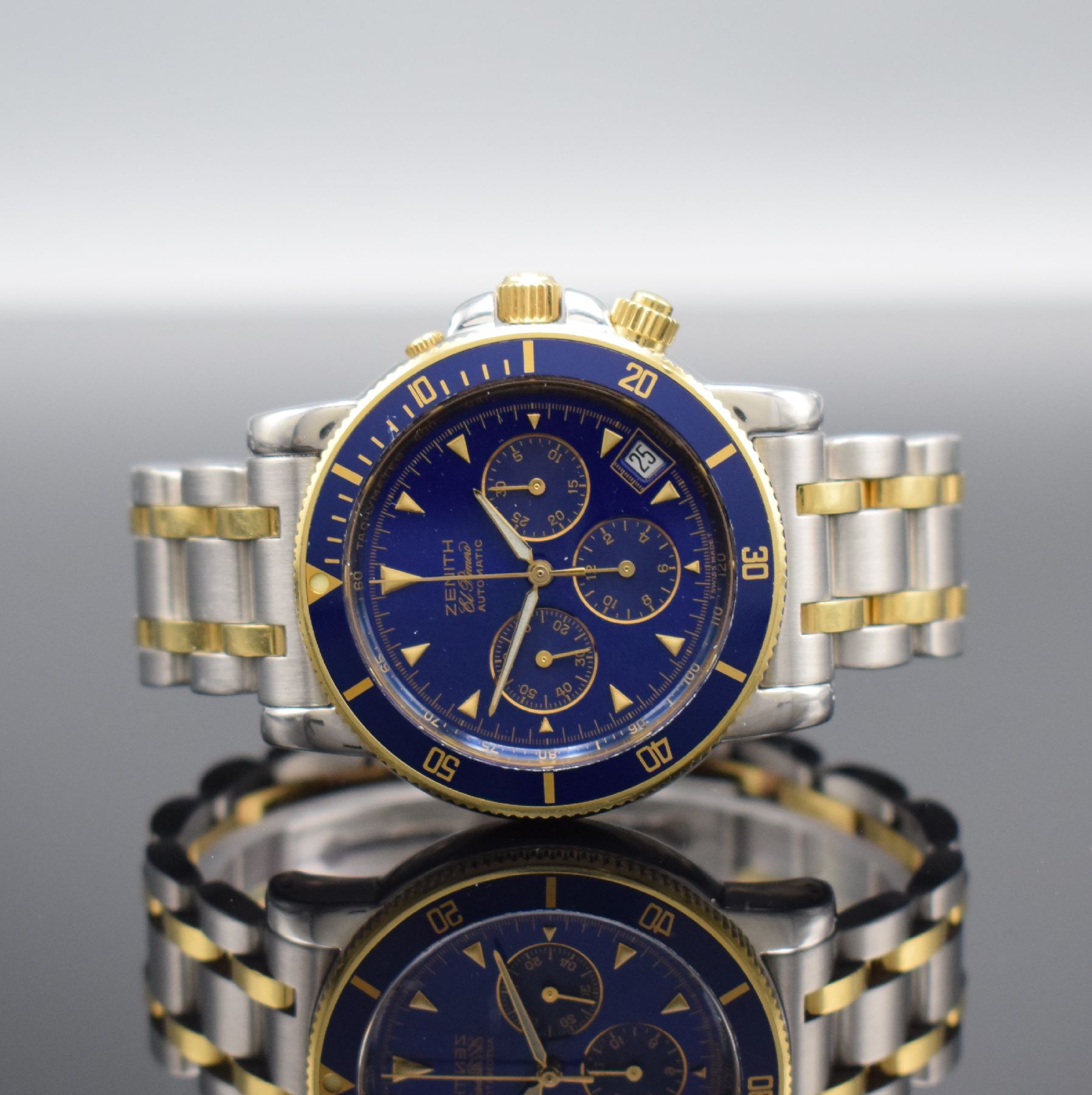 ZENITH El Primero Rainbow Herrenarmbanduhr mit Chronograph in Stahl/Gold, Schweiz verk. lt. beil. Garantiekarte 08/2001, Automatik, Ref. ...