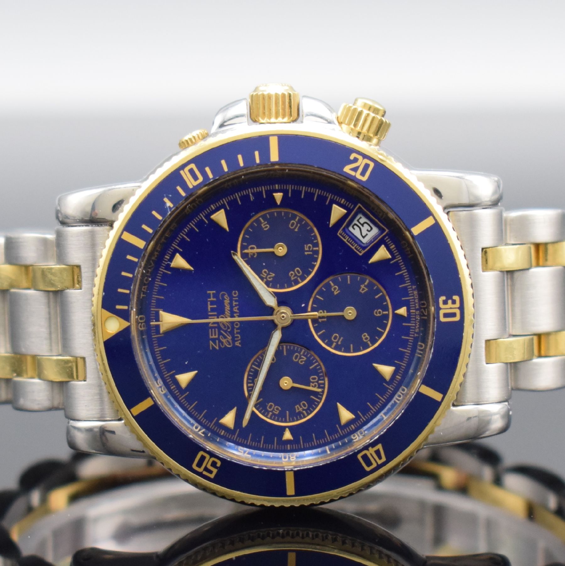 Detail a: ZENITH El Primero Rainbow Herrenarmbanduhr mit Chronograph in Stahl/Gold, Schweiz verk. lt. beil. Garantiekarte 08/2001, Automatik, Ref. ...
