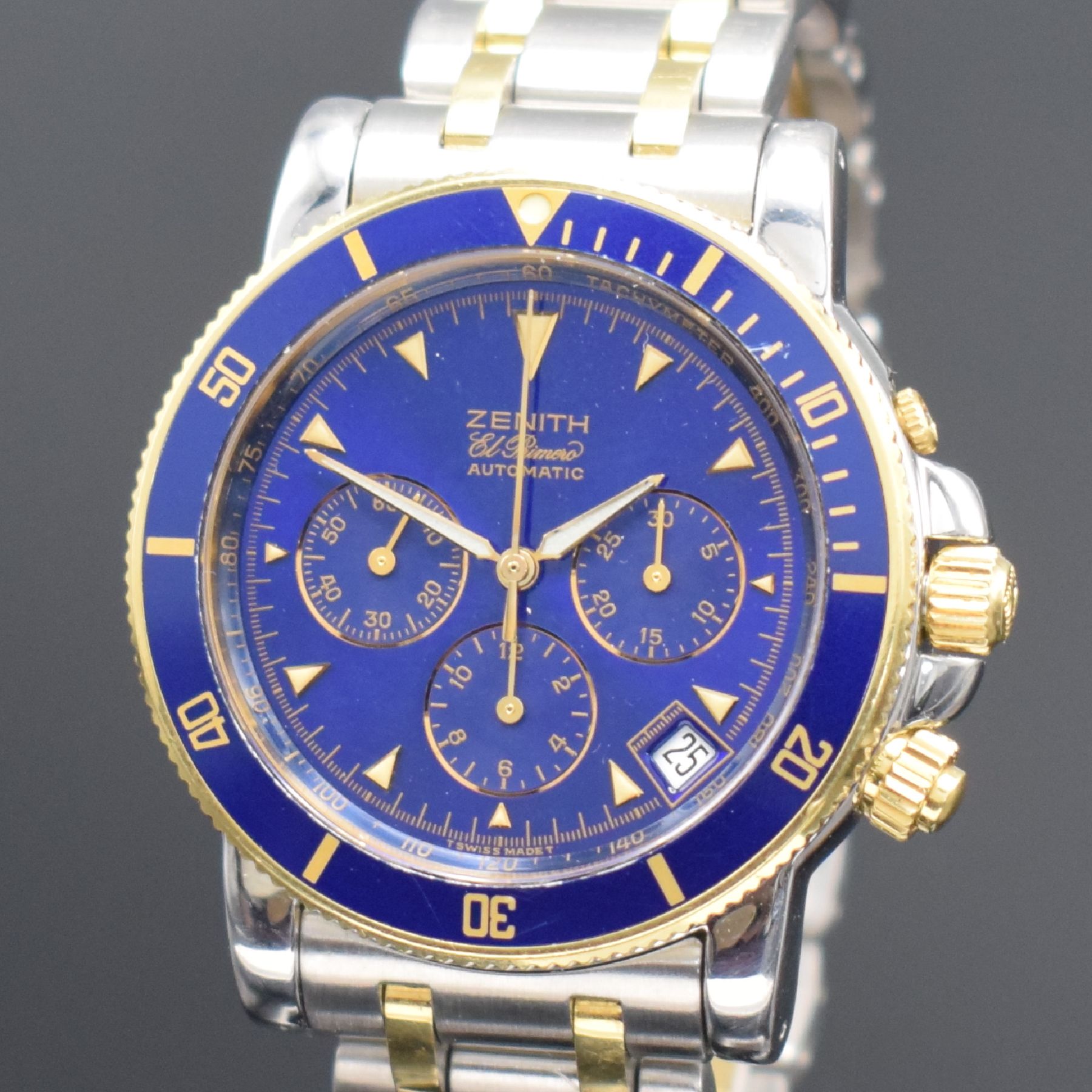 Detail c: ZENITH El Primero Rainbow Herrenarmbanduhr mit Chronograph in Stahl/Gold, Schweiz verk. lt. beil. Garantiekarte 08/2001, Automatik, Ref. ...