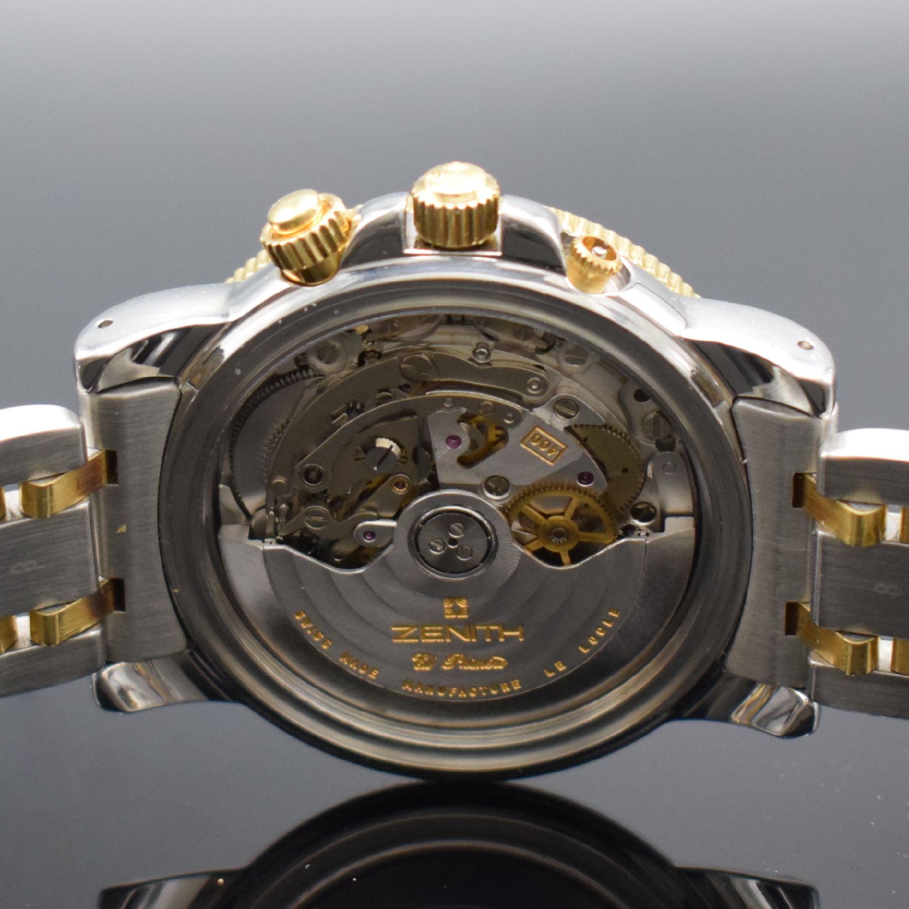 Detail g: ZENITH El Primero Rainbow Herrenarmbanduhr mit Chronograph in Stahl/Gold, Schweiz verk. lt. beil. Garantiekarte 08/2001, Automatik, Ref. ...