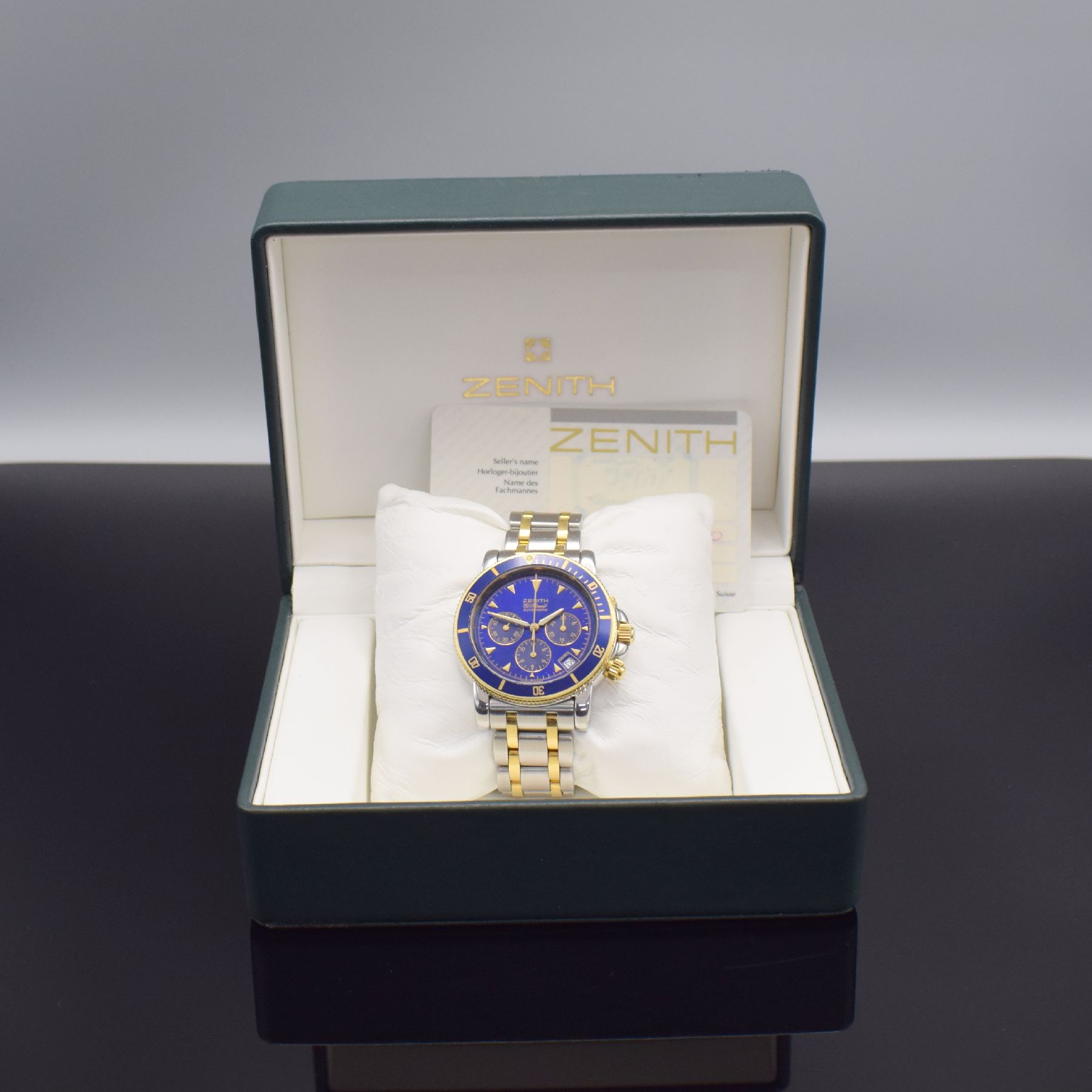 Detail j: ZENITH El Primero Rainbow Herrenarmbanduhr mit Chronograph in Stahl/Gold, Schweiz verk. lt. beil. Garantiekarte 08/2001, Automatik, Ref. ...