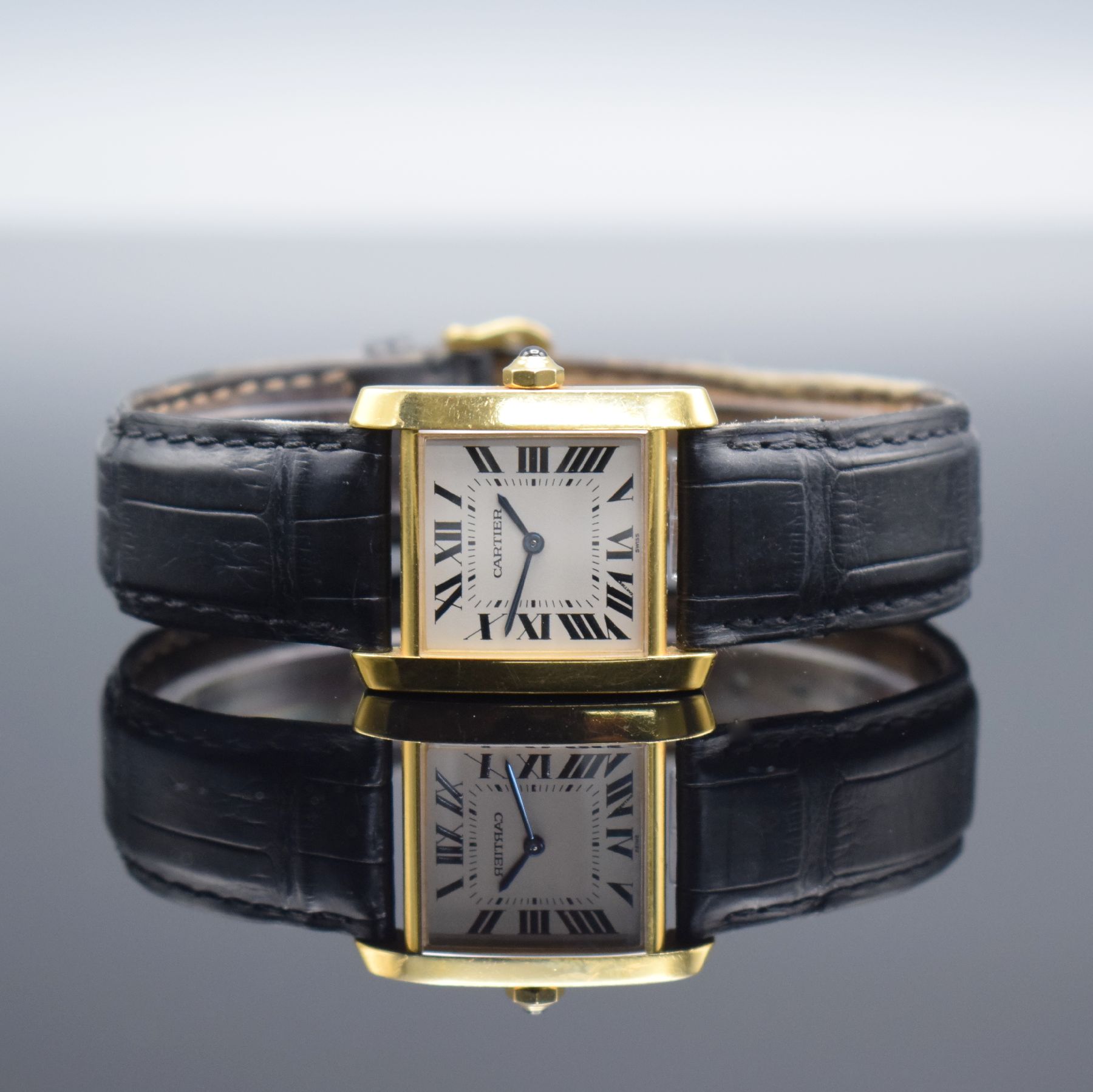 CARTIER Damenarmbanduhr Tank Francaise in GG 750/000, Schweiz um 2005, quarz, Ref. 1821, Boden 4-fach verschr., neutr. Lederband m. orig. Dornschl. ...