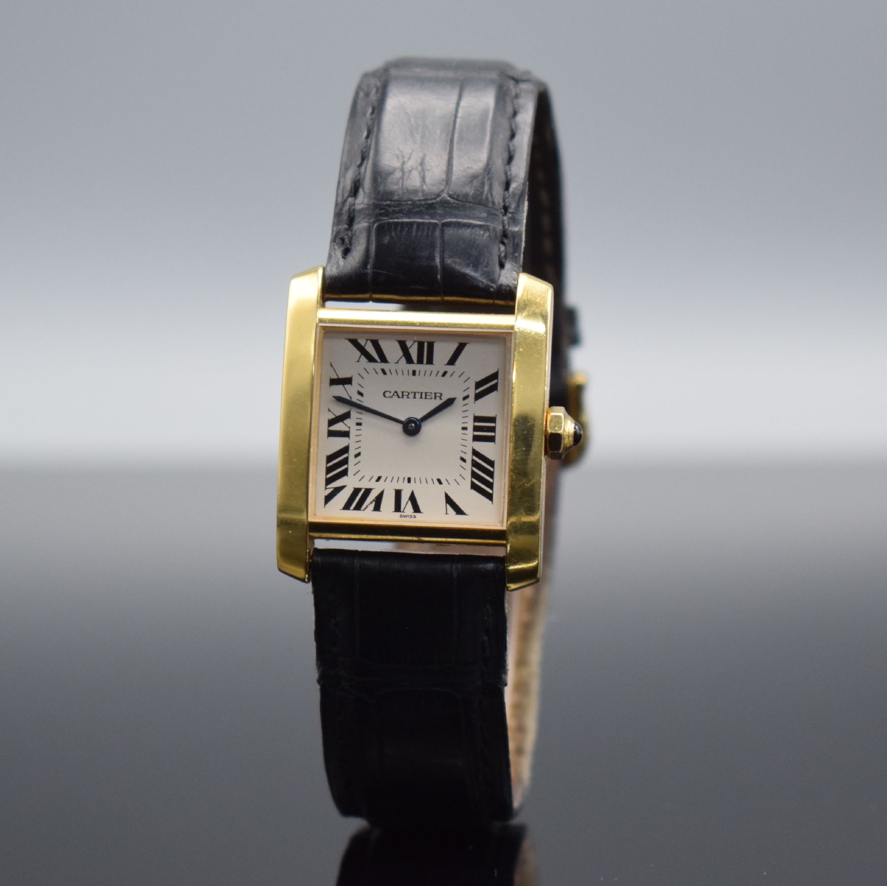 Detail b: CARTIER Damenarmbanduhr Tank Francaise in GG 750/000, Schweiz um 2005, quarz, Ref. 1821, Boden 4-fach verschr., neutr. Lederband m. orig. Dornschl. ...
