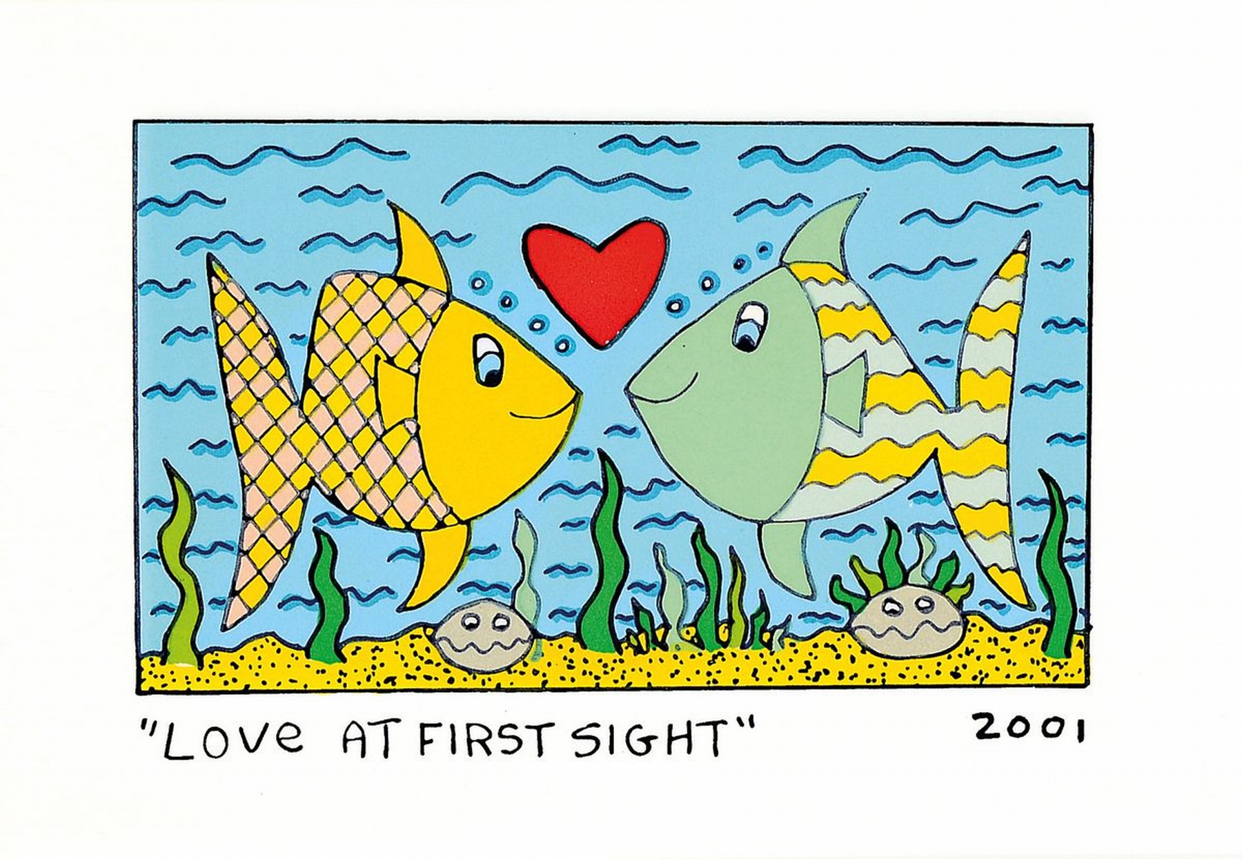 James Rizzi, 1950-2011, "Love at First sight", Lithografie, dat. 2001, unter Glas, gesamt ca. 29x34,5 cm