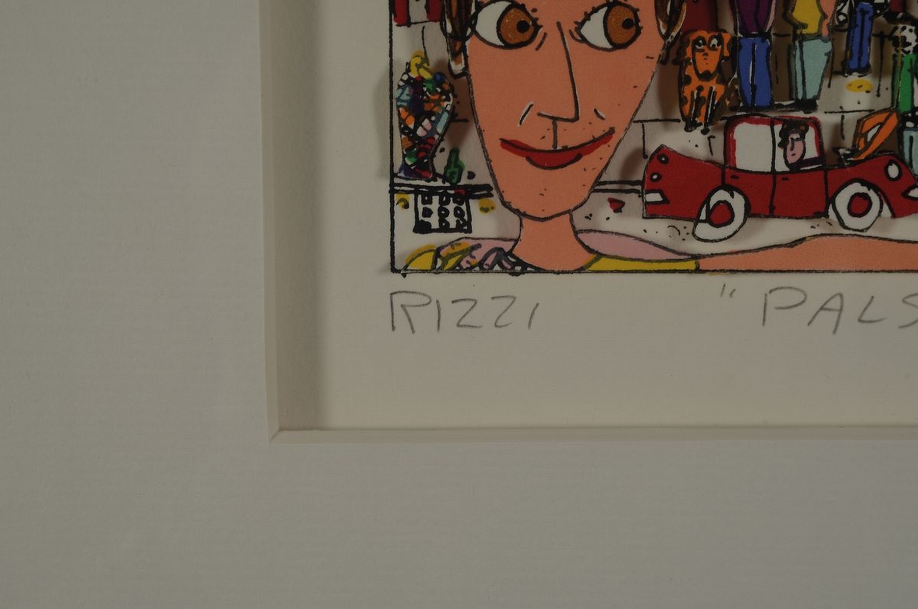 Detail a: James Rizzi, 1950-2011, "Pals", 3D-Konstruktion, handsign., dat.A/P, dat. 88, unter Glas gerahmt, ca. 28,5x33,5 cm